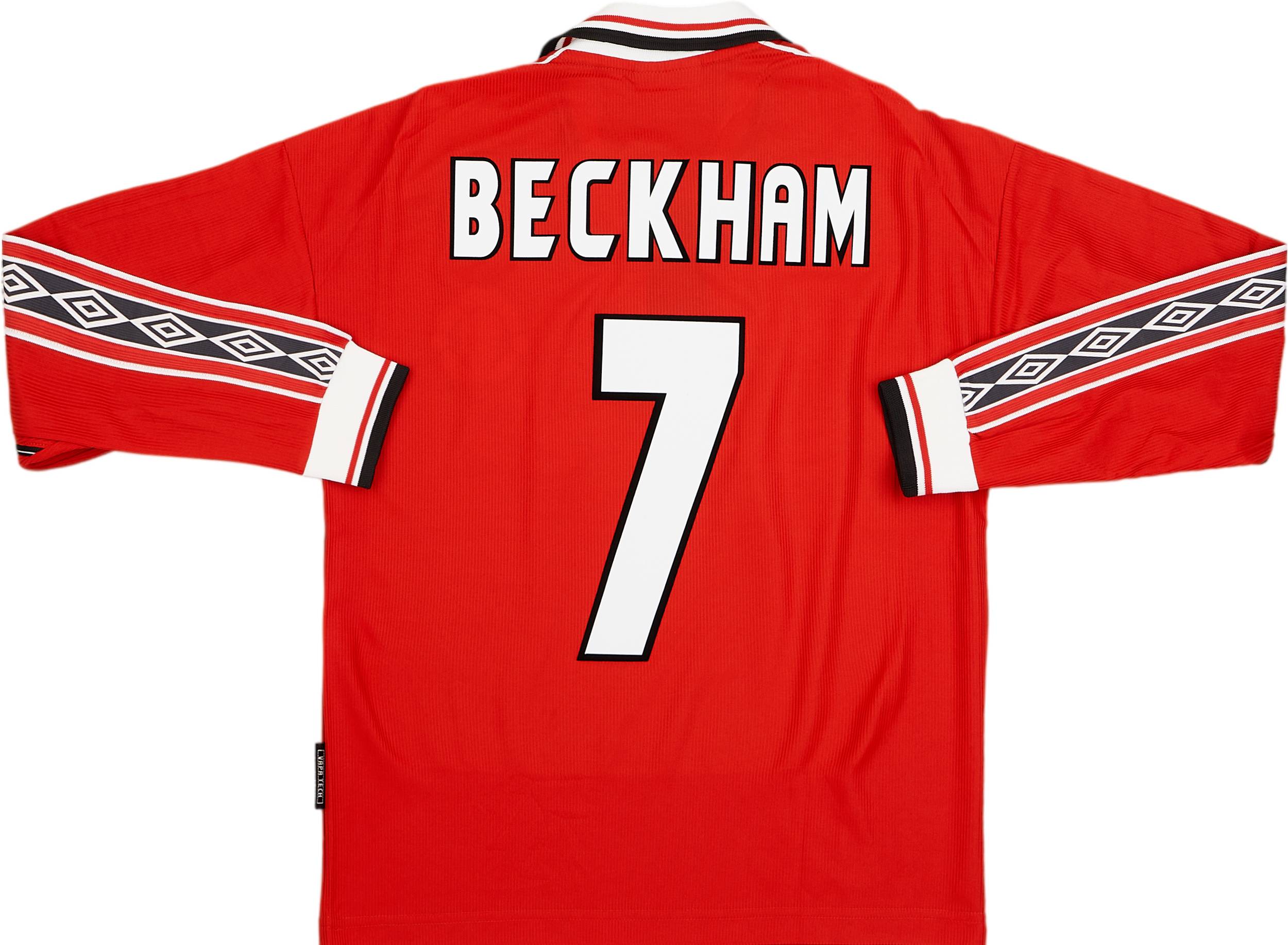 1998-00 Manchester United Home L/S Shirt Beckham #7 - 9/10 - (Y)