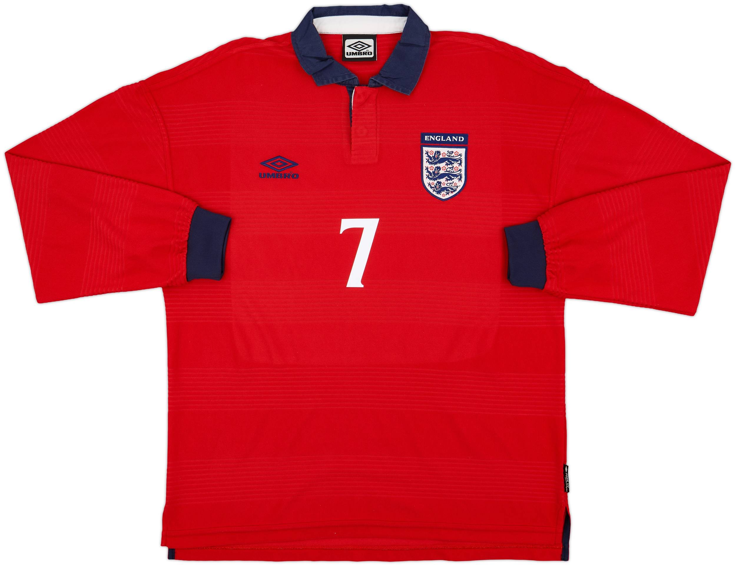 1999-01 England Away L/S Shirt Beckham #7 - 8/10 - (L)