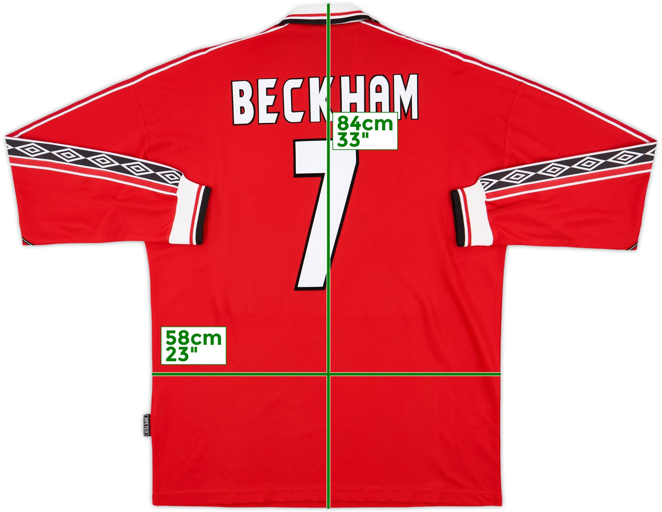 1998-00 Manchester United Home L/S Shirt Beckham #7 - 8/10