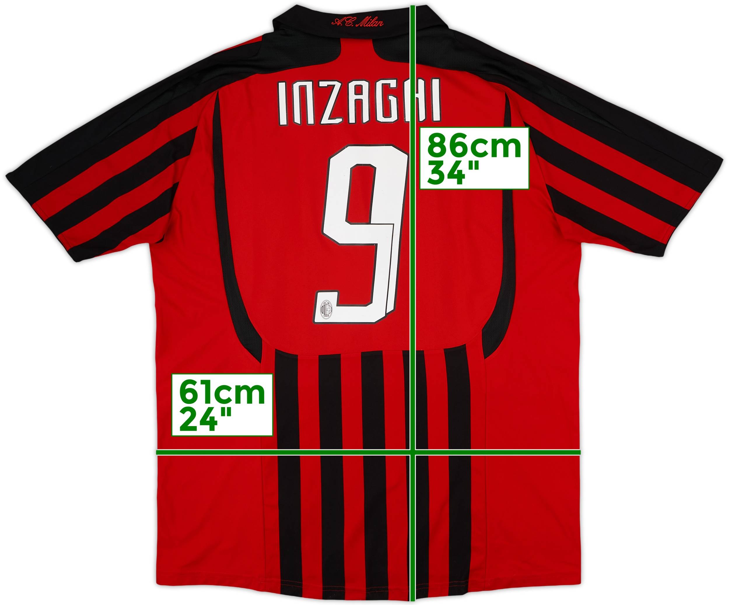 2007-08 AC Milan Home Shirt Inzaghi #9 - 8/10 - (XL)