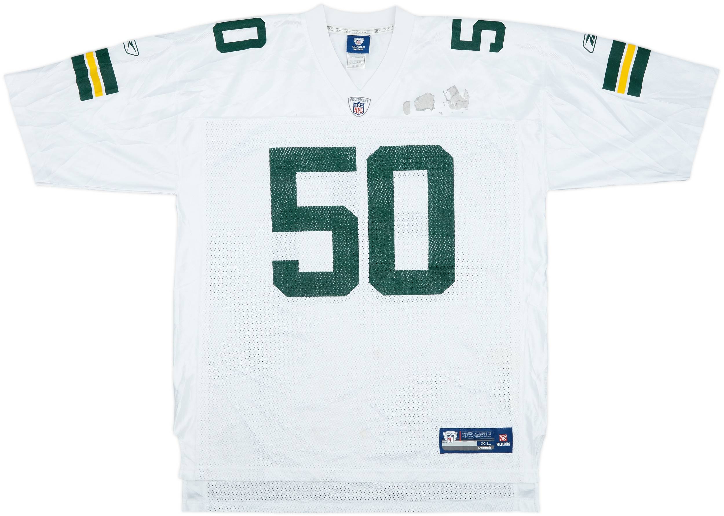 2008-11 Green Bay Packers Hawk #50 Reebok On Field Away Jersey - 4/10 - (XL)