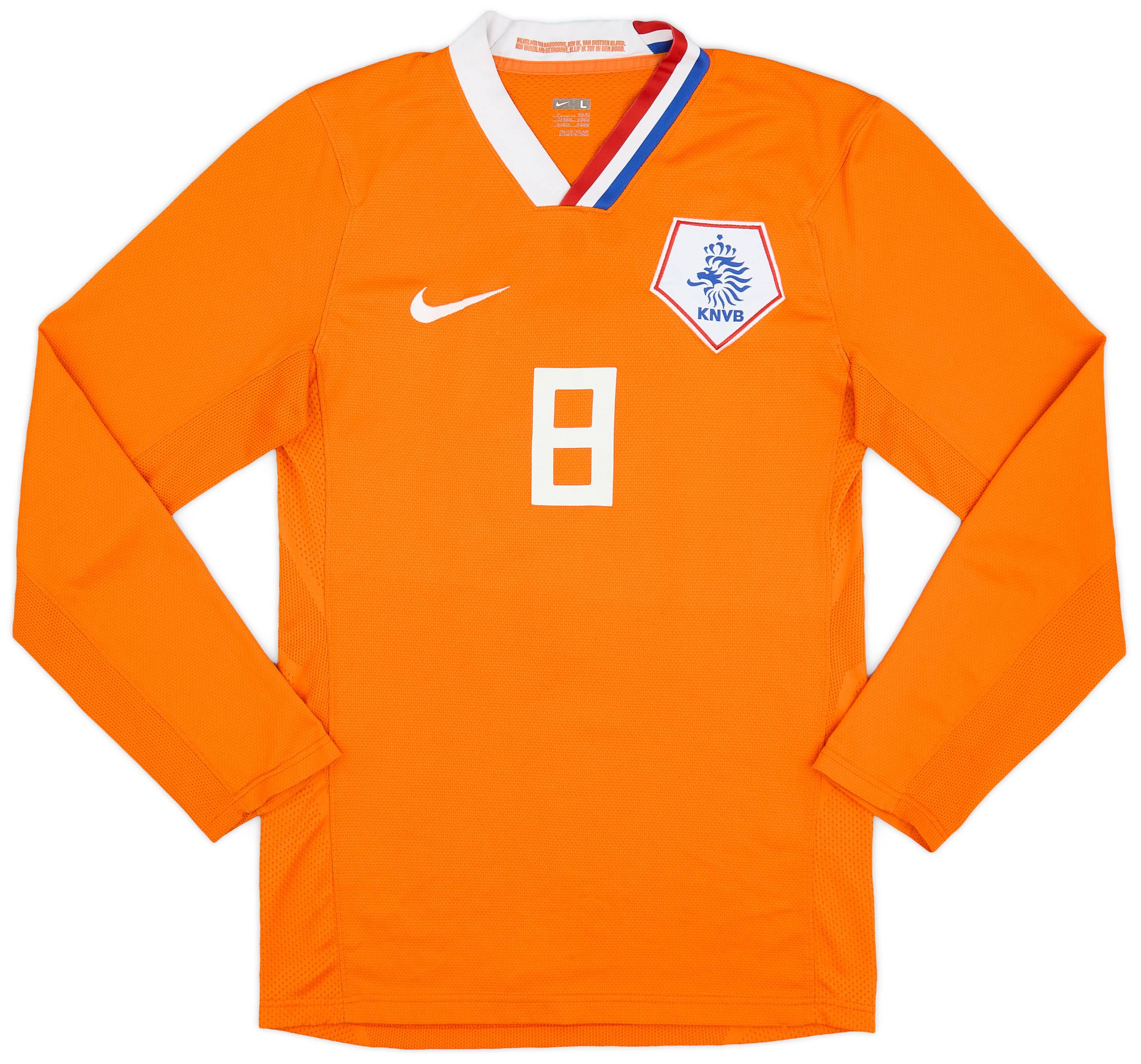 2008-10 Netherlands Player Issue Home L/S Shirt #8 - 9/10 - (L)