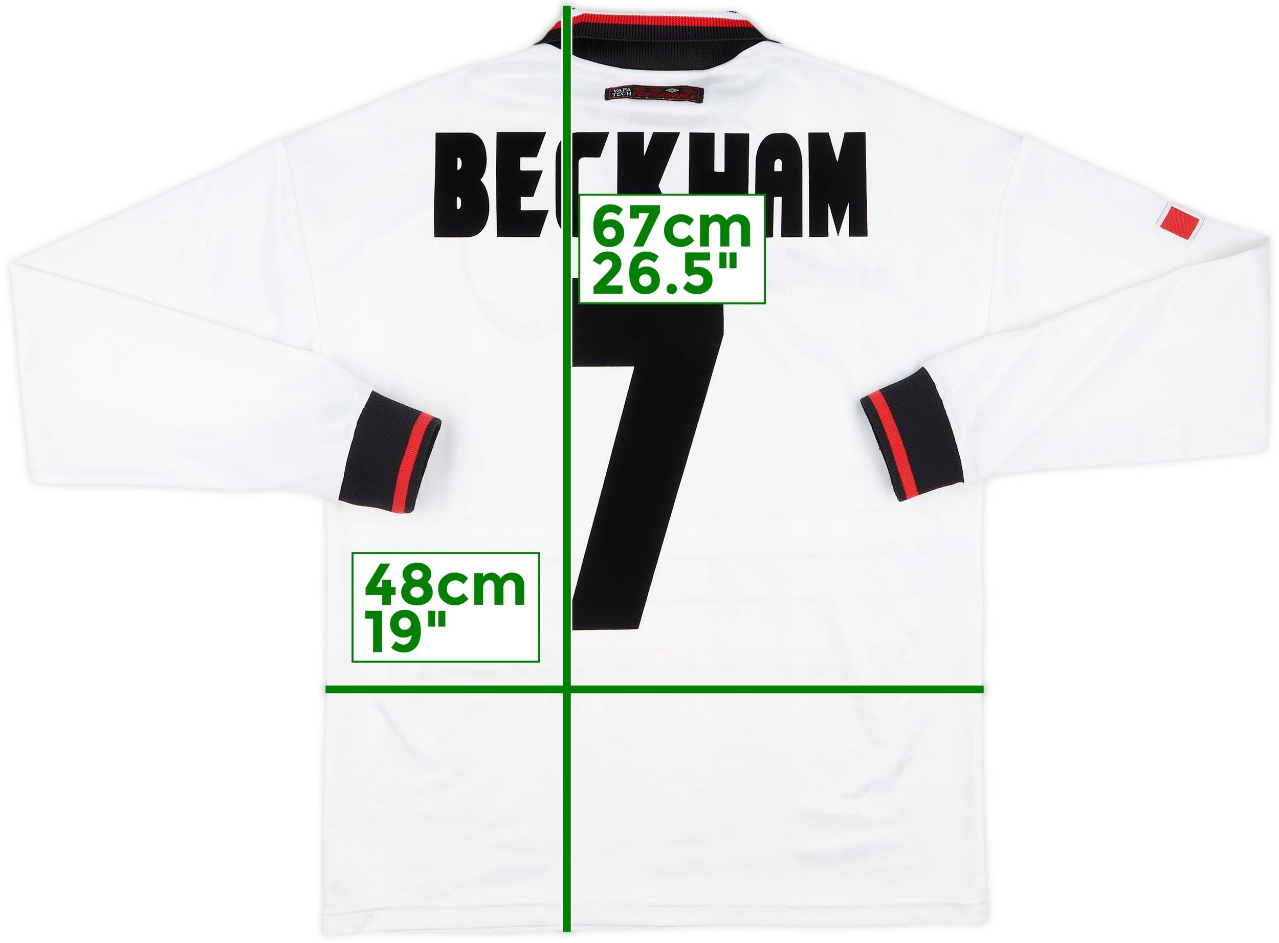 1997-99 Manchester United Away L/S Shirt Beckham #7 - 7/10 - (Y)
