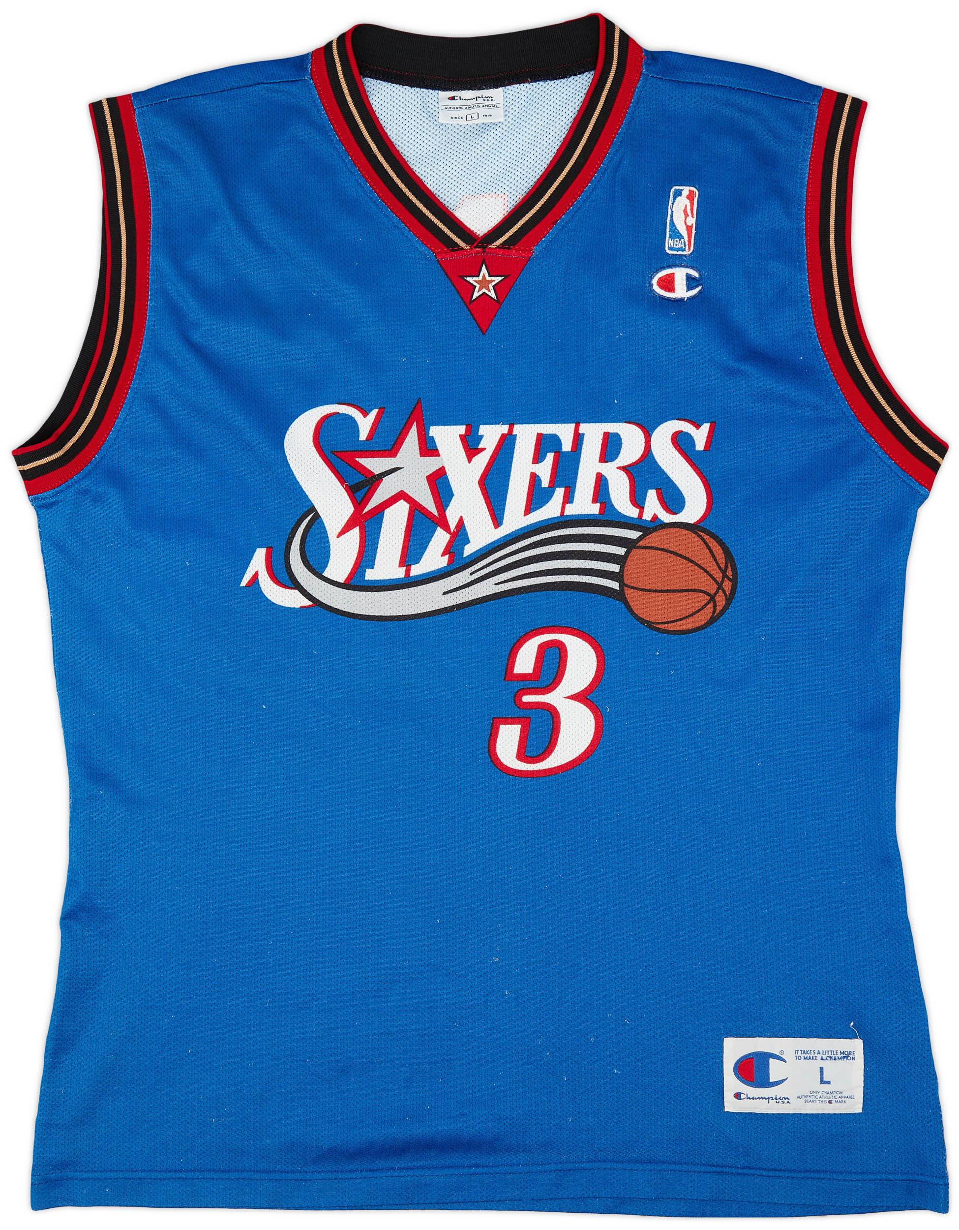 1999 00 Philadelphia 76ers Iverson 3 Champion Alternate Jersey Very Good L