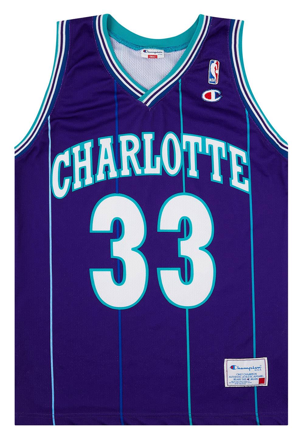 1994 95 Charlotte Hornets Mourning 33 Champion Alternate Jersey Excellent S
