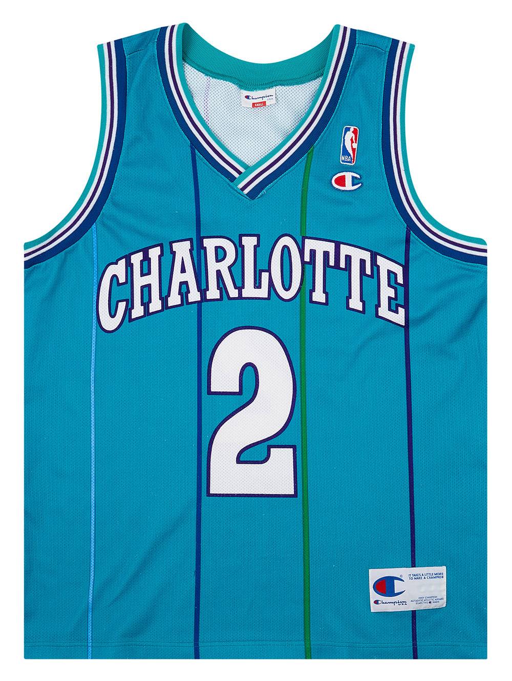 1995-96 Charlotte Hornets L. Johnson #2 Champion Away Jersey (Very Good) S
