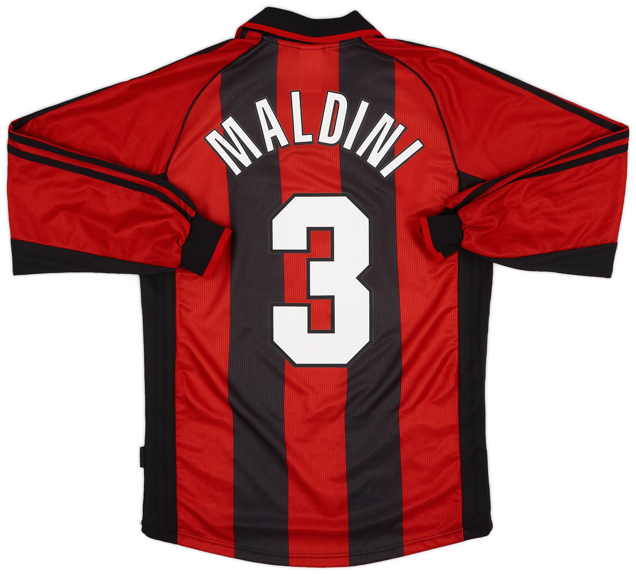 1998-00 AC Milan Home L/S Shirt Maldini #3 - 8/10 - (S)