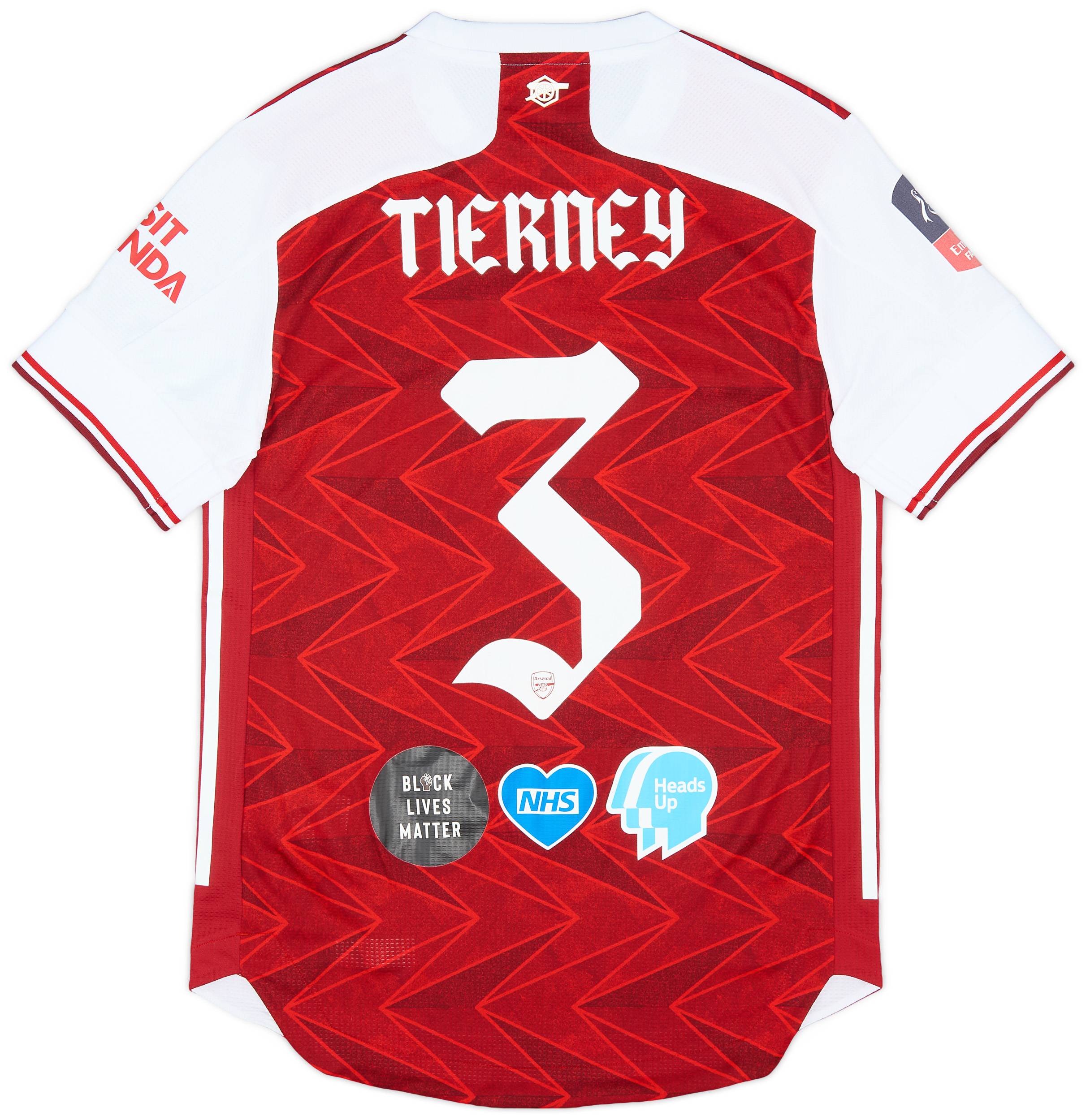 2020 Arsenal Match Issue FA Cup Final Home Shirt Tierney #3