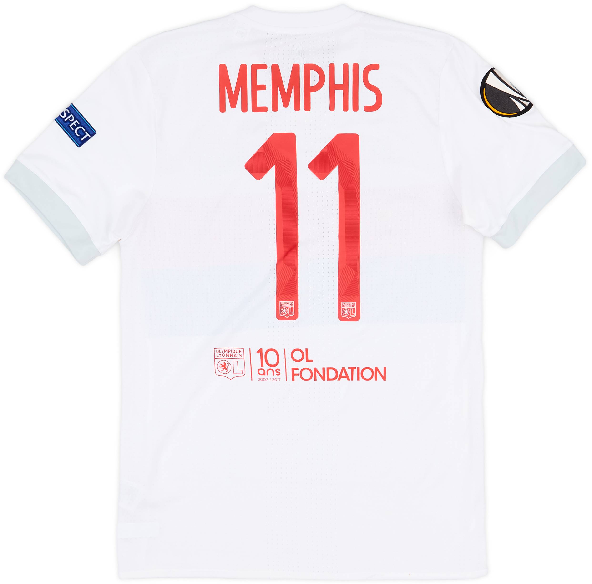 2017-18 Lyon Match Issue Europa League Home Shirt Memphis #11