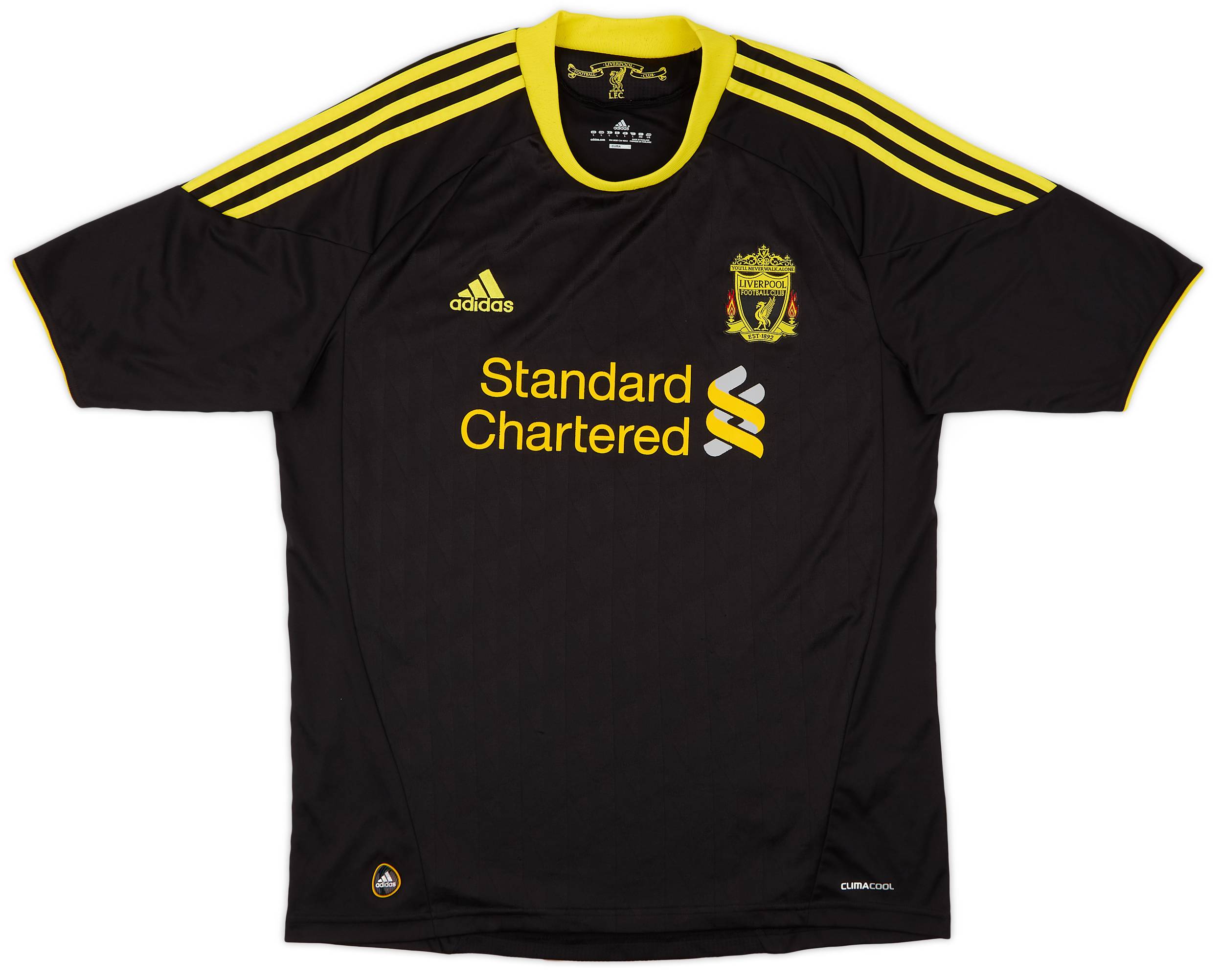 LFC XL 黒シャツ 背面緑アクセント 2010-11 Liverpool Third Shirt Gerrard #8 - 8/10 - (L)