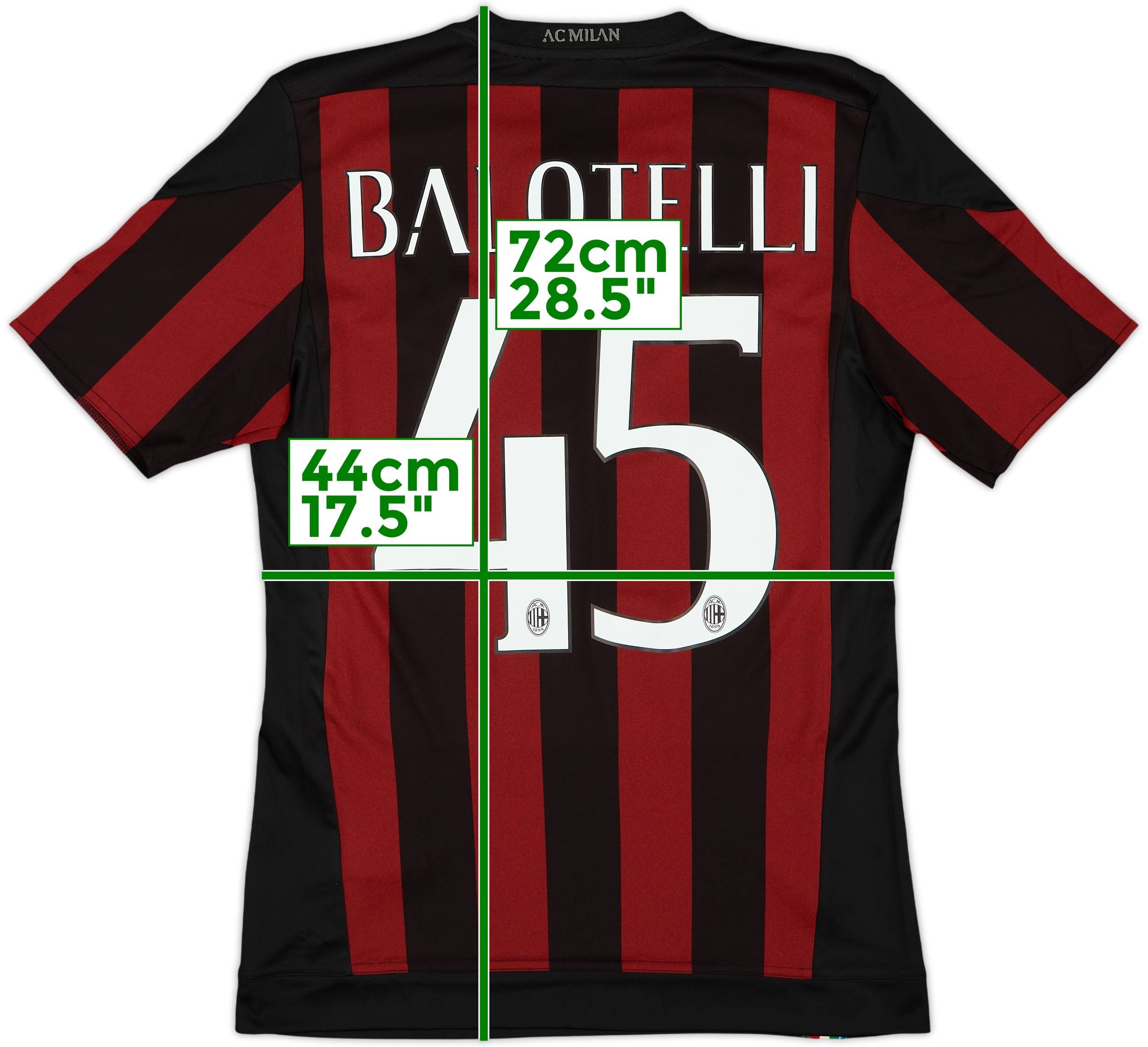 2015-16 AC Milan Home Shirt Balotelli #45 - 8/10 - (S)