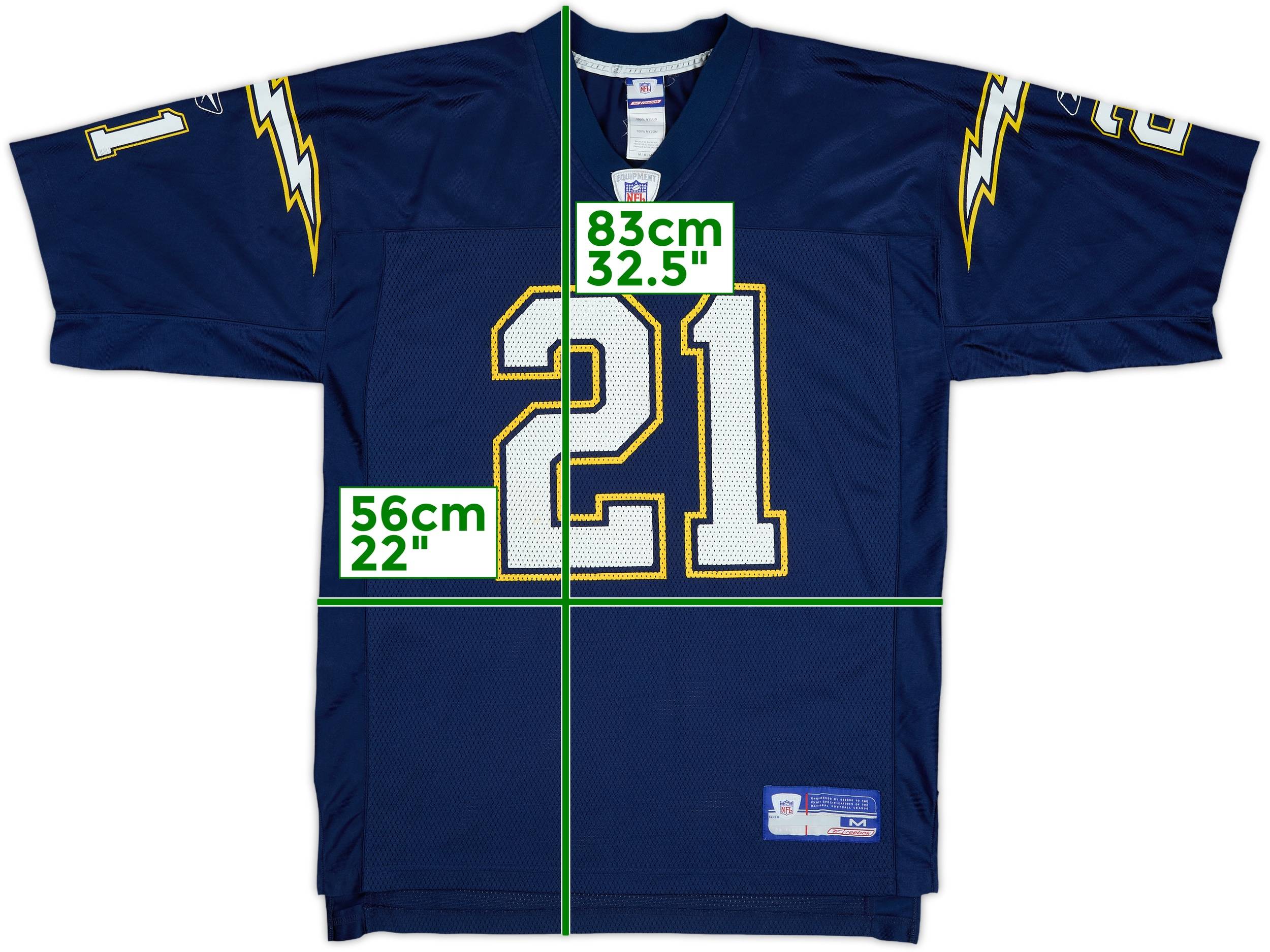 2002-04 San Diego Chargers Tomlinson #21 Reebok On Field Home