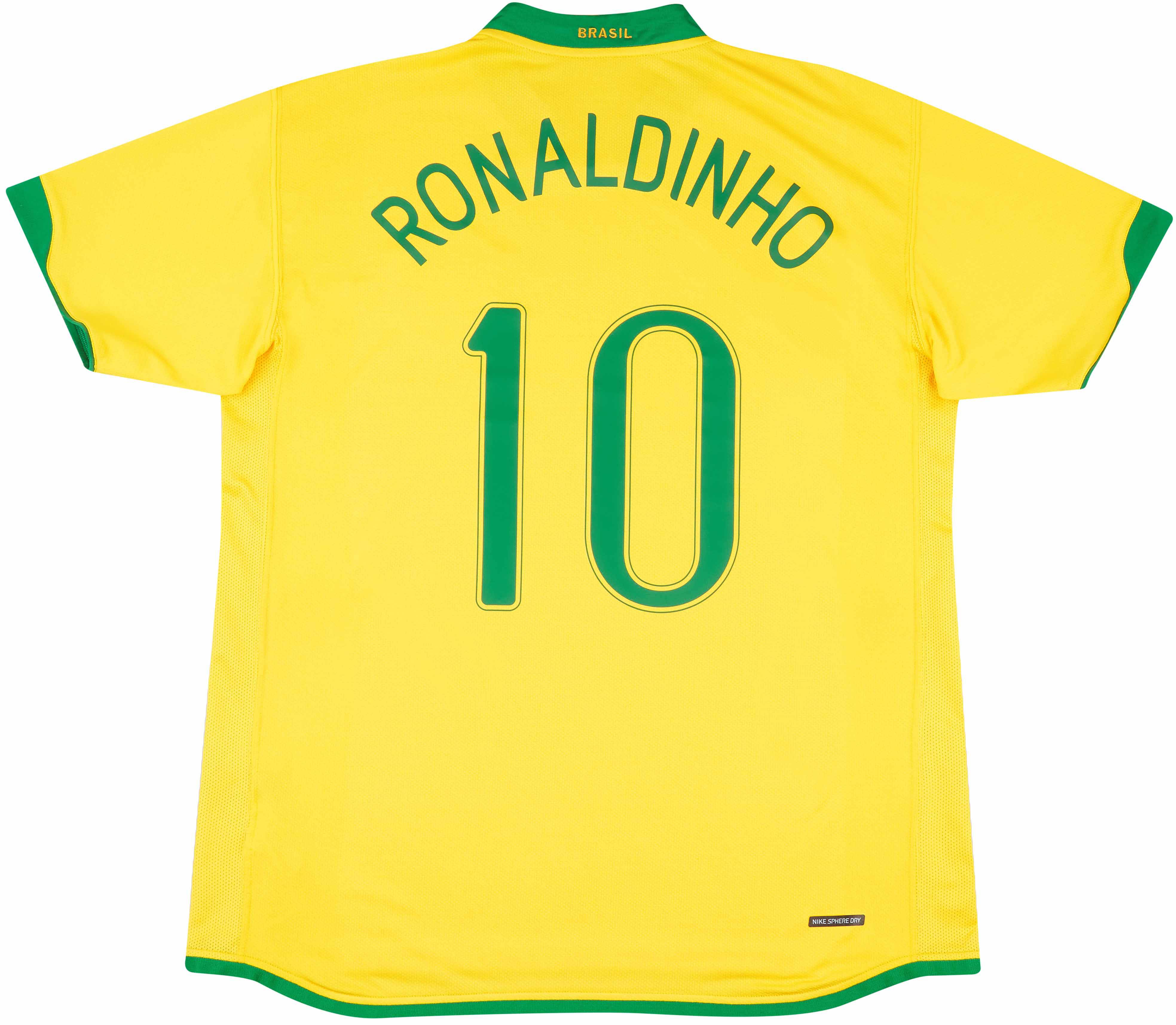 2006-08 Brazil Home Shirt Ronaldinho #10 (Excellent - 8/10)