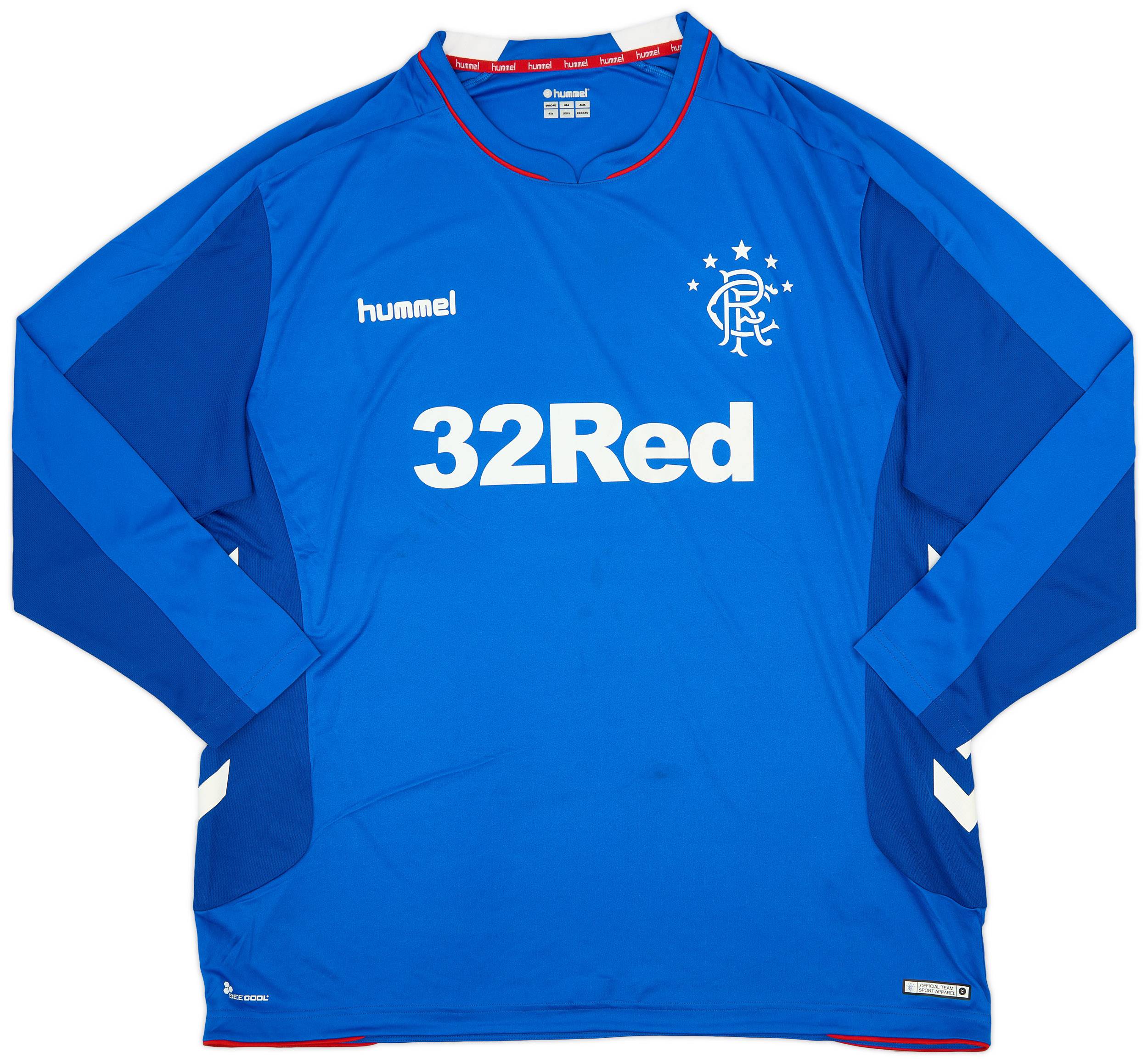 2018-19 Rangers Home L/S Shirt - 8/10 - (4XL)