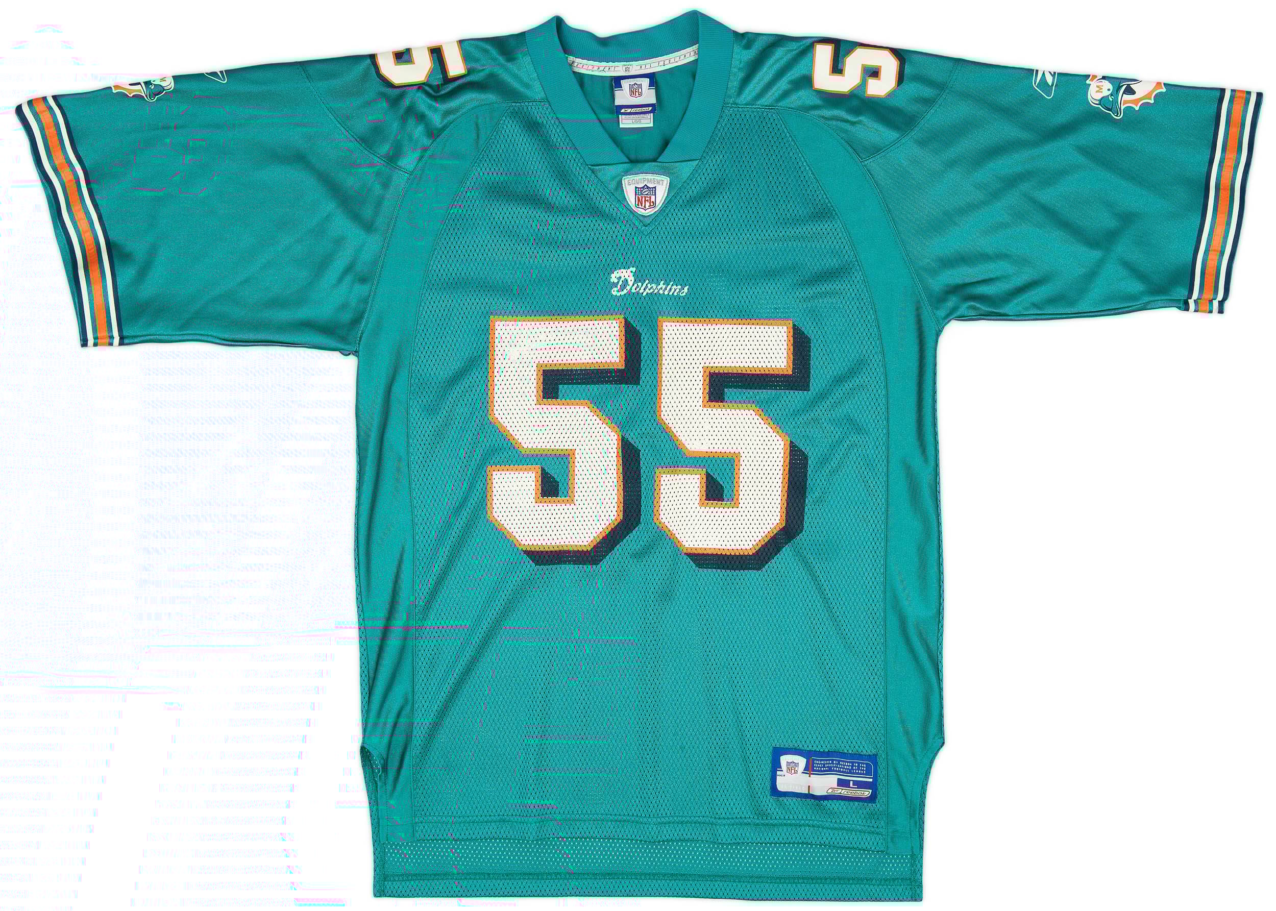2003 04 Miami Dolphins Seau 55 Reebok On Field Home Jersey Very Good L