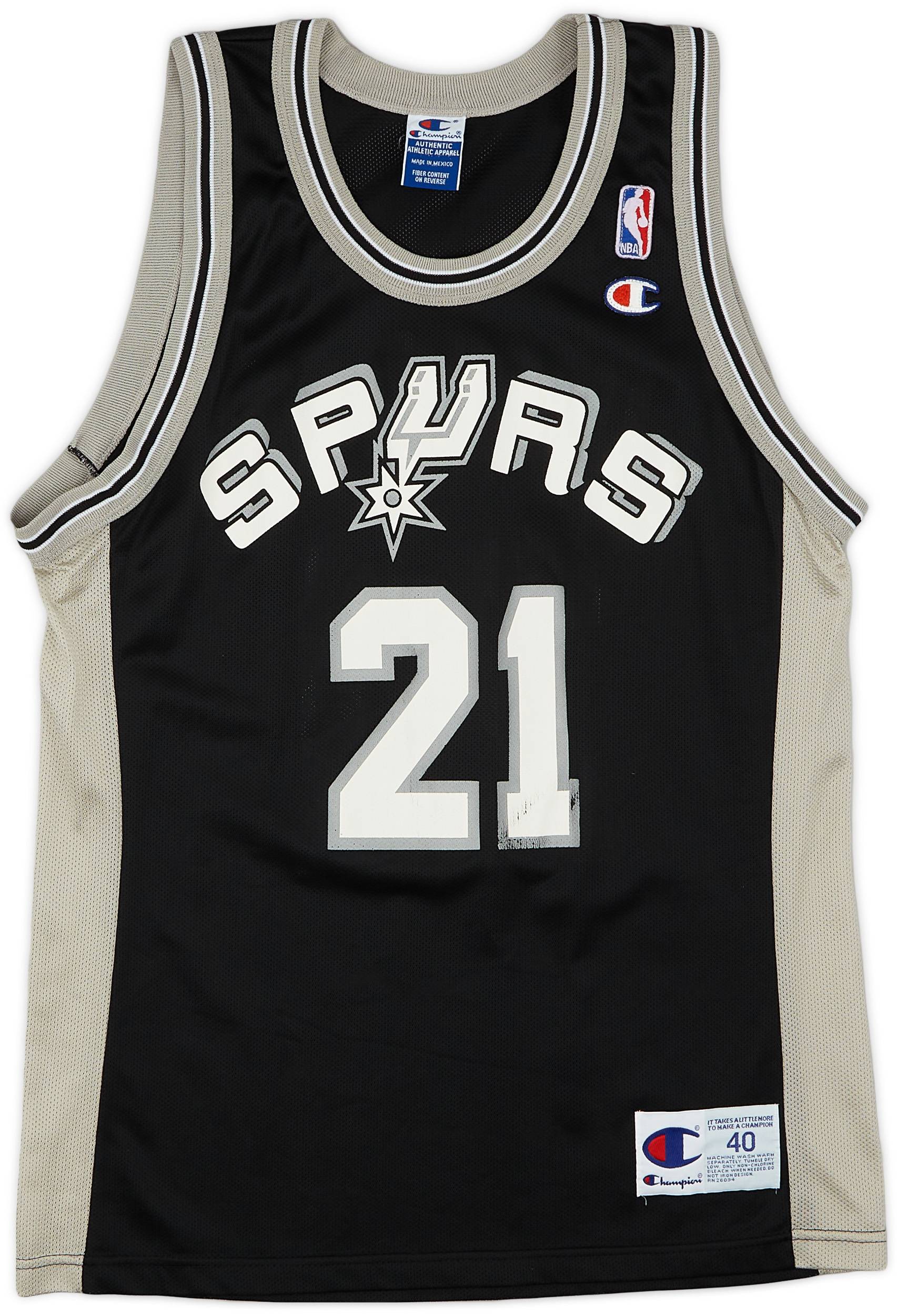 1997 01 San Antonio Spurs Duncan 21 Champion Away Jersey Very Good M