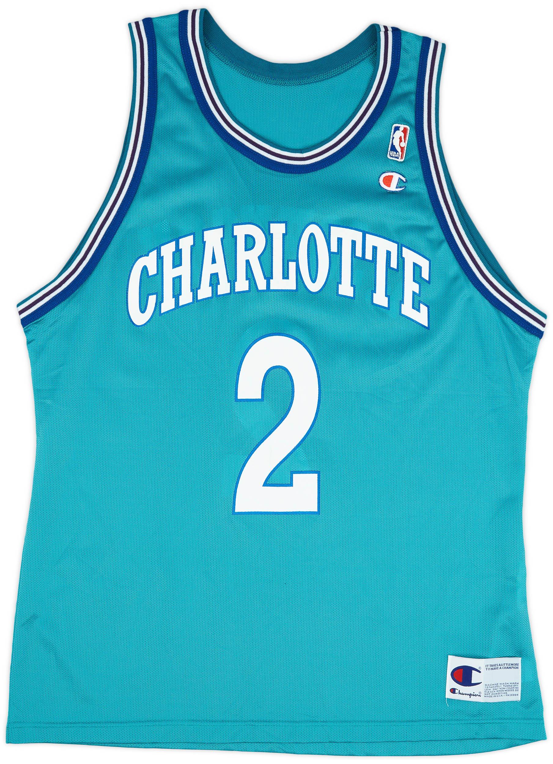 1995-96 Charlotte Hornets L. Johnson #2 Champion Away Jersey (Excellent) XL