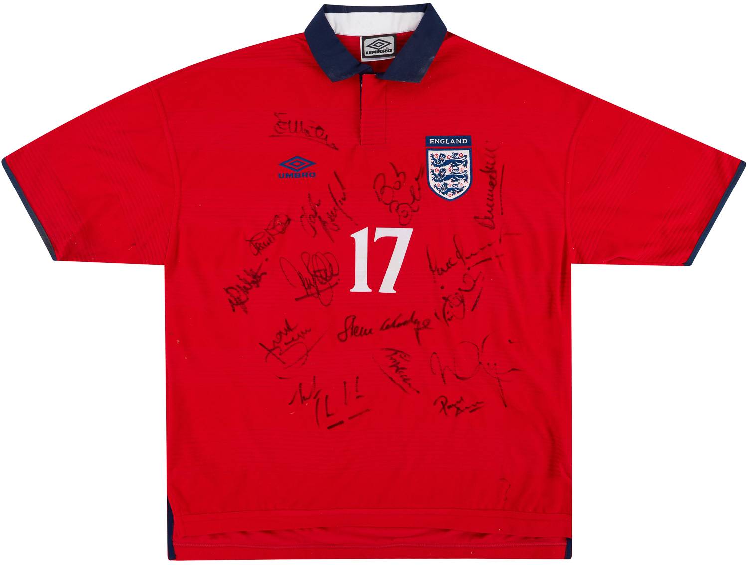 1999-01 England Match Issue Signed Away Shirt #17