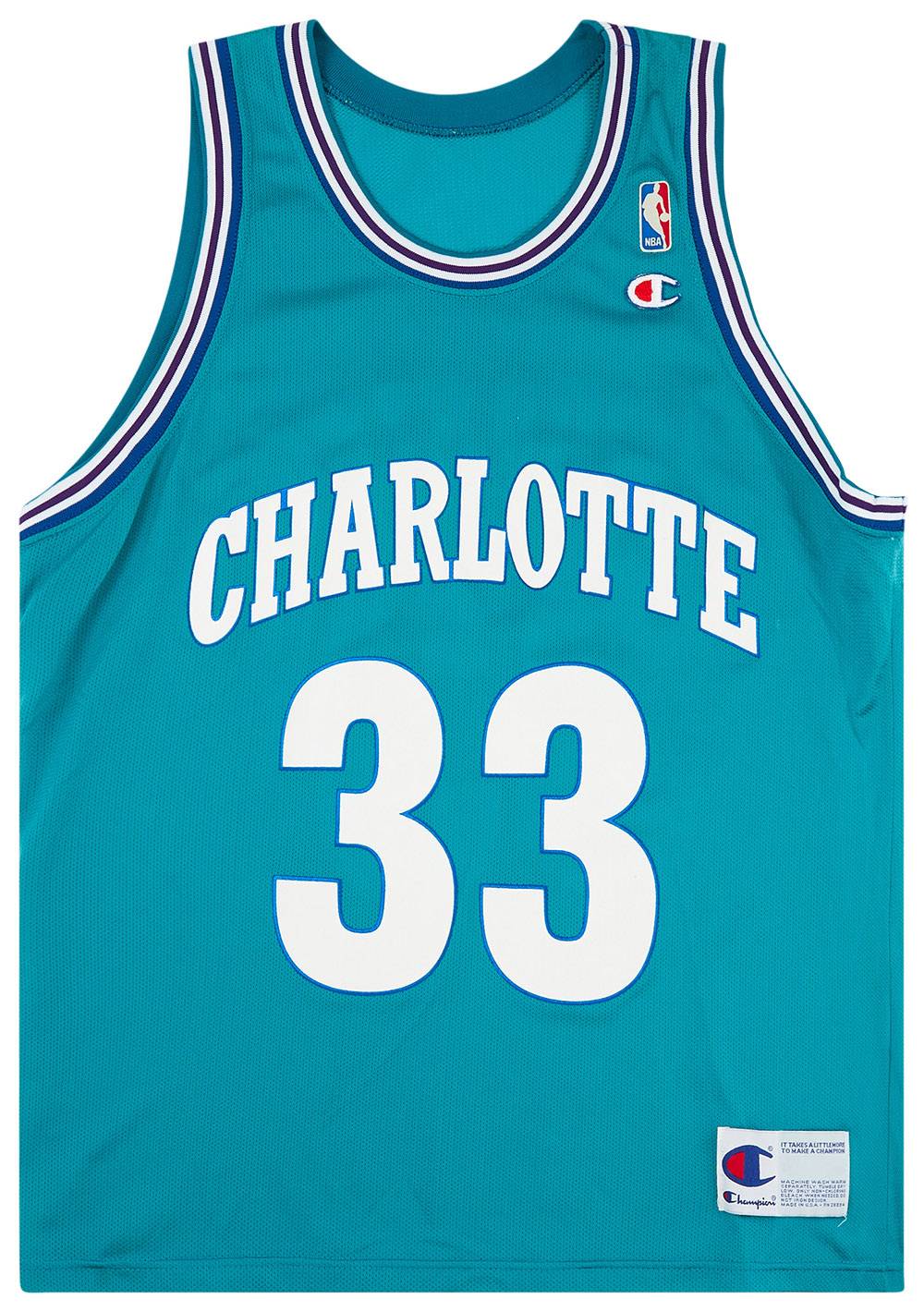 1992-95 Charlotte Hornets Mourning #33 Champion Away Jersey (Excellent) L