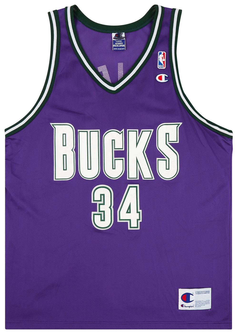 1996-01 Milwaukee Bucks Allen #34 Champion Away Jersey (Excellent) L