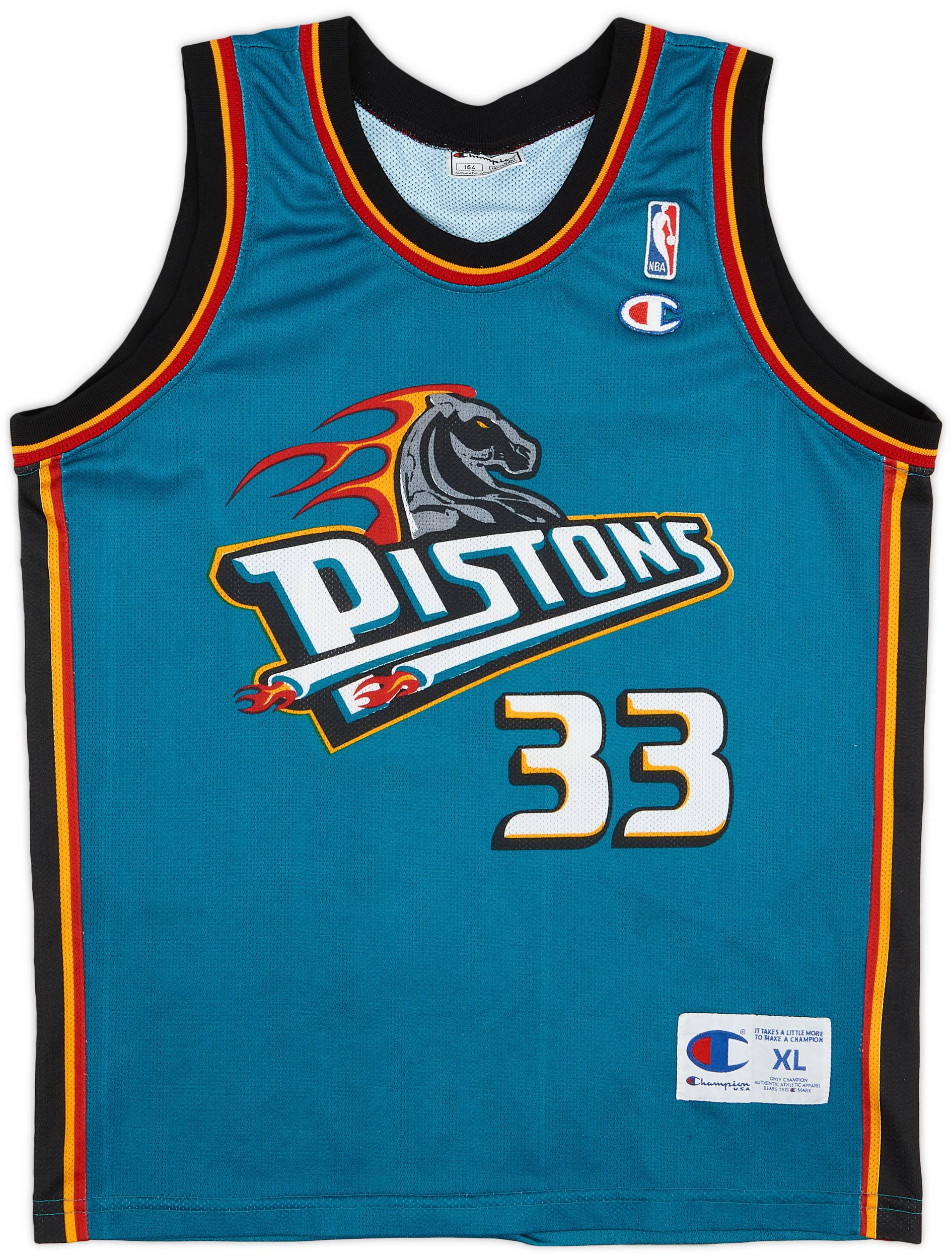 1996-00 Detroit Pistons Hill #33 Champion Away Jersey - 9/10 - (XL.Boys)