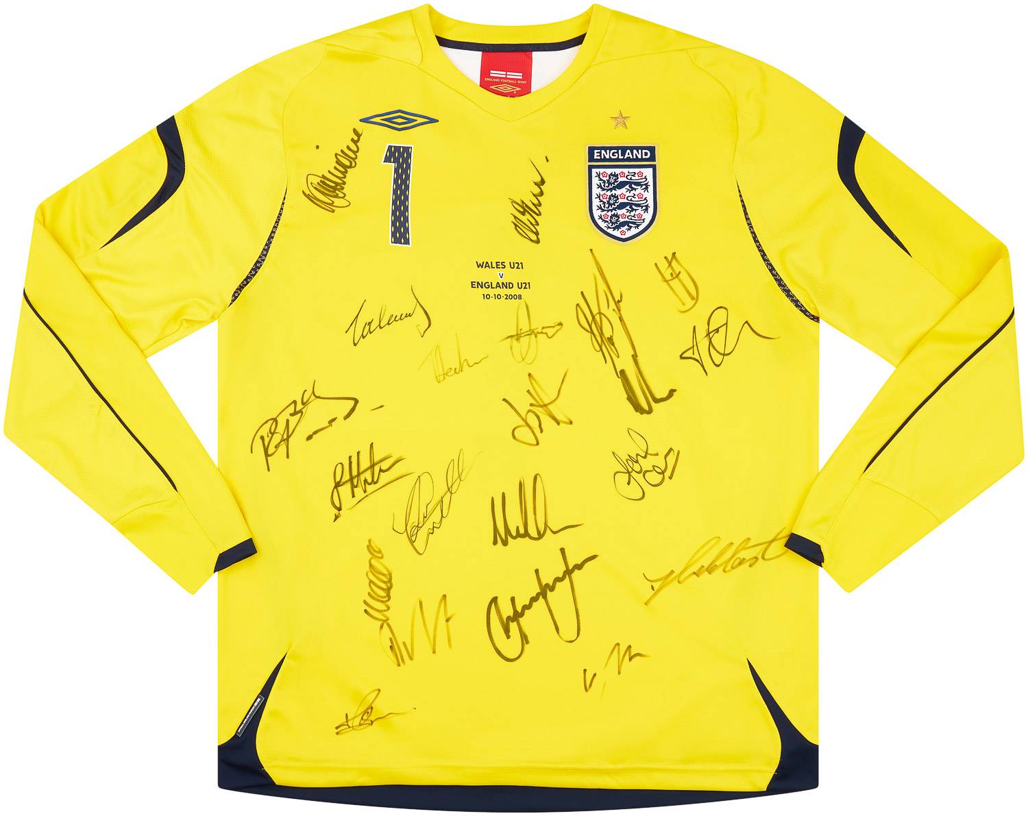 2008 England U-21 Match Issue Signed GK Shirt Hart #1 (v Wales)
