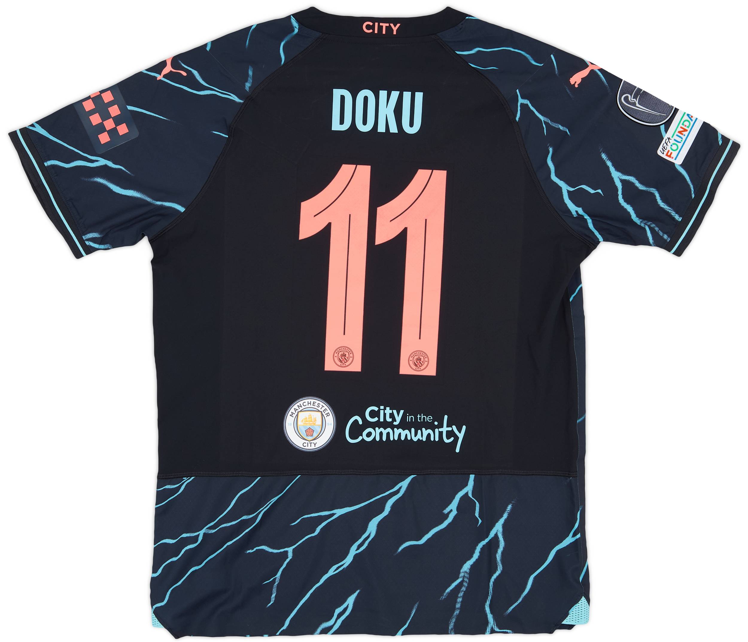 2023-24 Manchester City Match Issue Champions League Third Shirt Doku #11