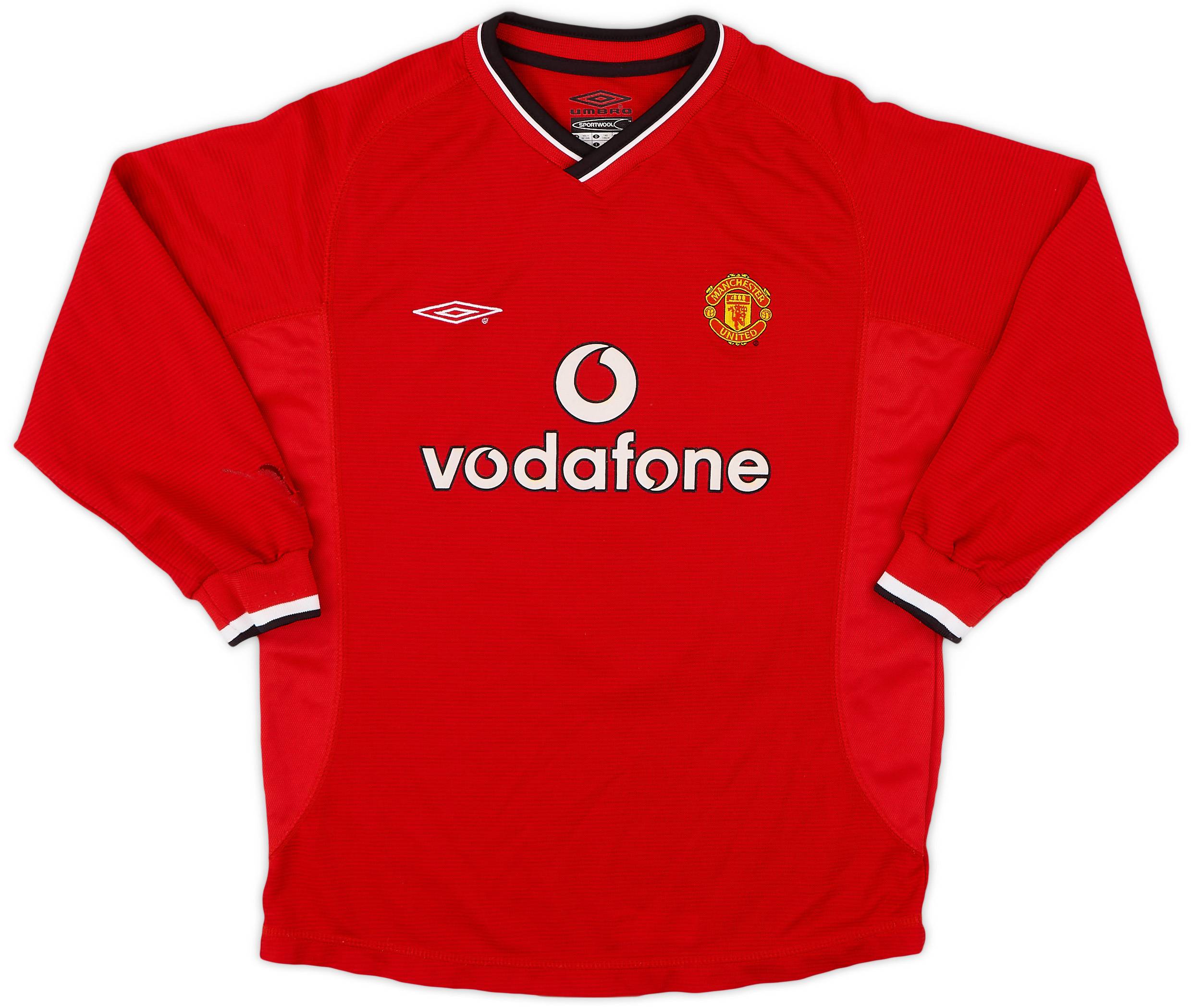 2000-02 Manchester United Home L/S Shirt #7 - 9/10 - (M.Boys)