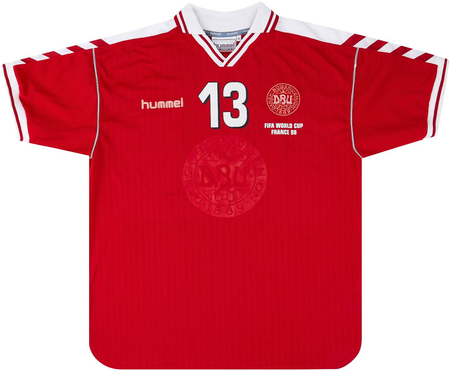 hummel デンマーク代表　サッカーユニフォーム　1998 1998 Denmark Match Issue World Cup Home Shirt Laursen #13