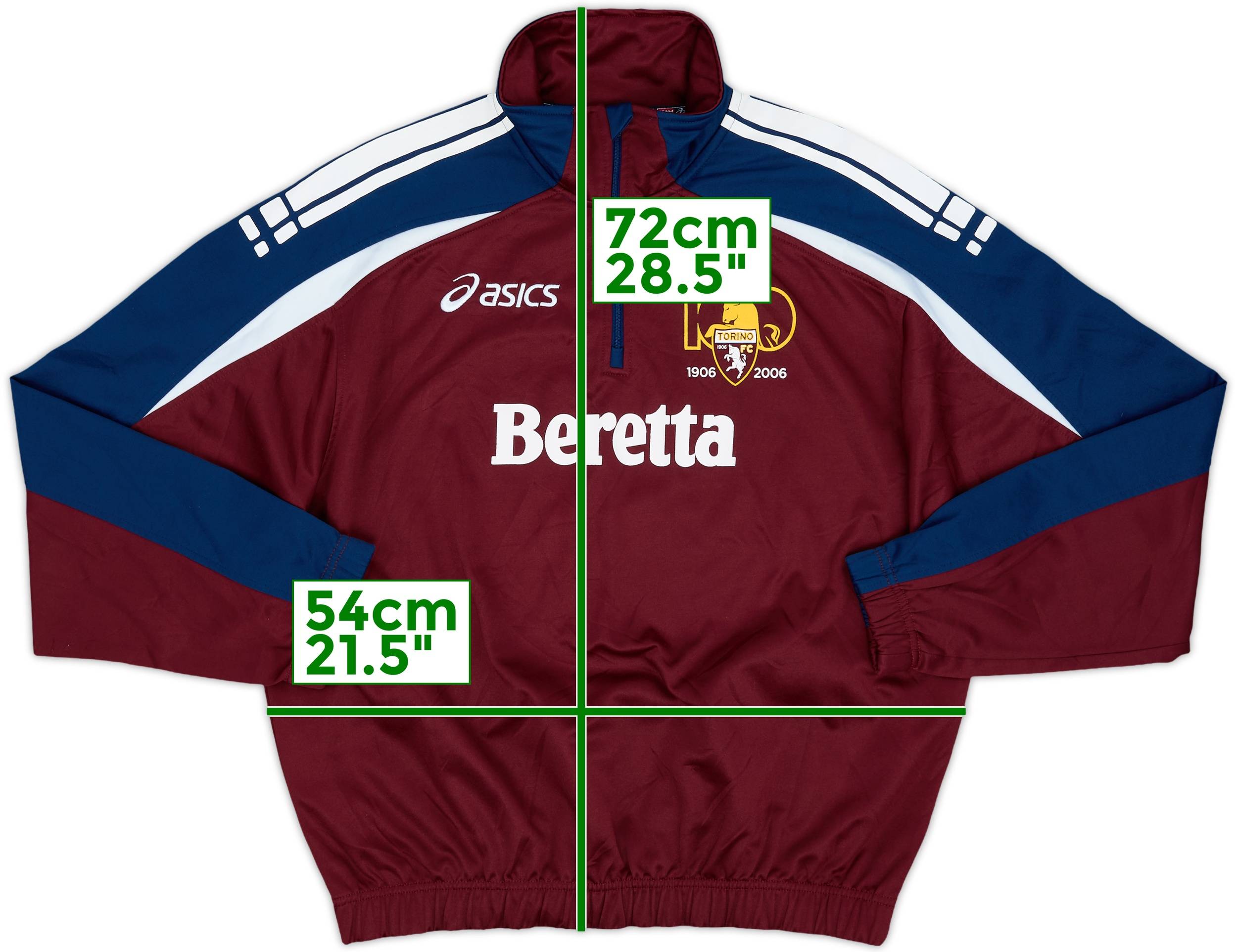 asics HIGASHIYAMA FOOTBALL シャツ 86 2006-07 Torino Asics 1/4 Zip Drill Top - 9/10 - (S)