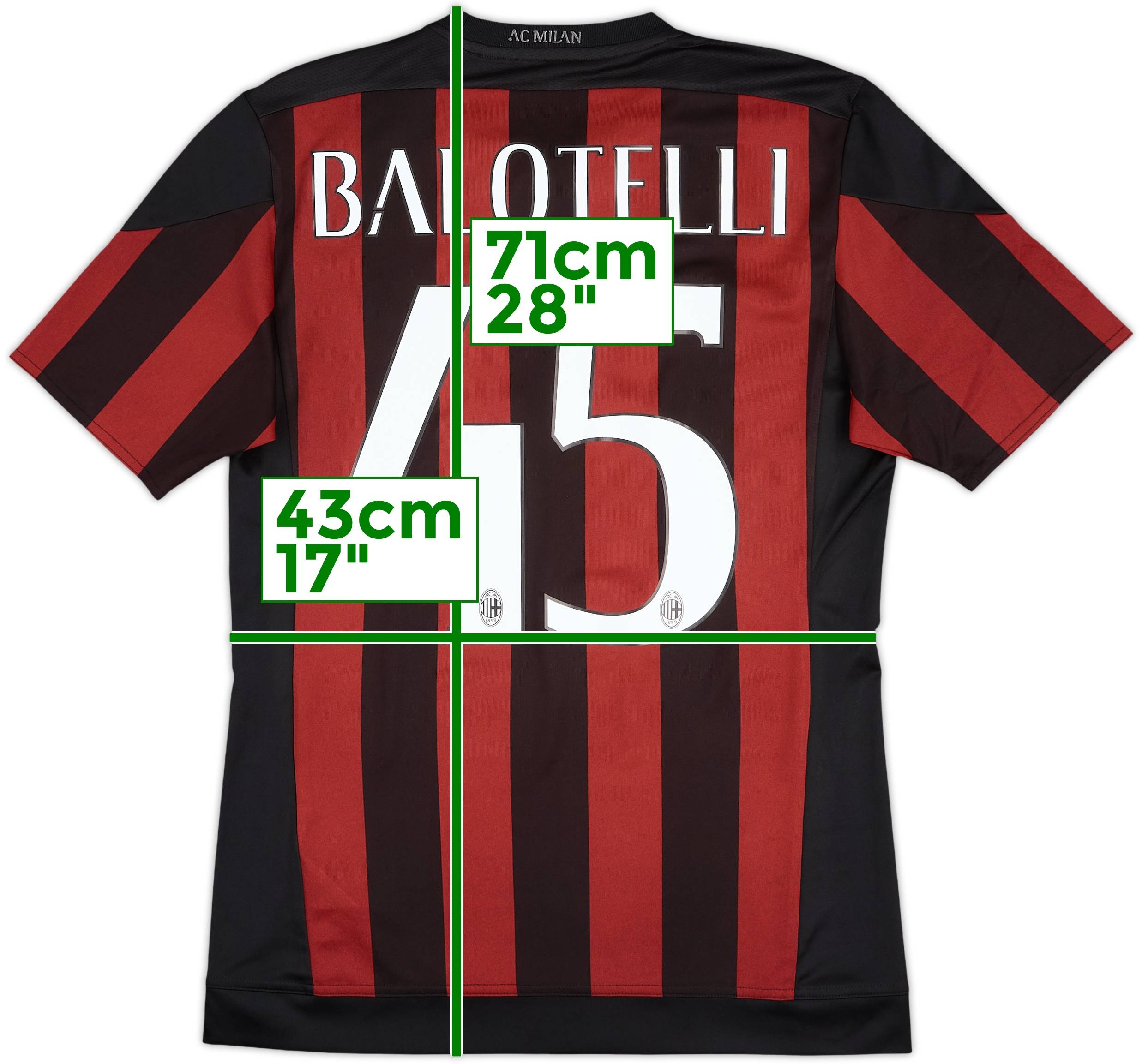 Camiseta de local del AC Milan 2014-15 Balotelli #45 - 10/10 - (S), image size:2474x2306