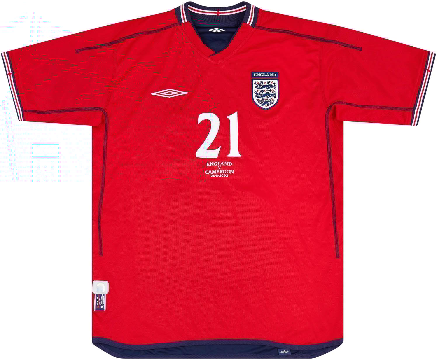 2002 England Match Issue Away Shirt Butt #21 (v Cameroon)