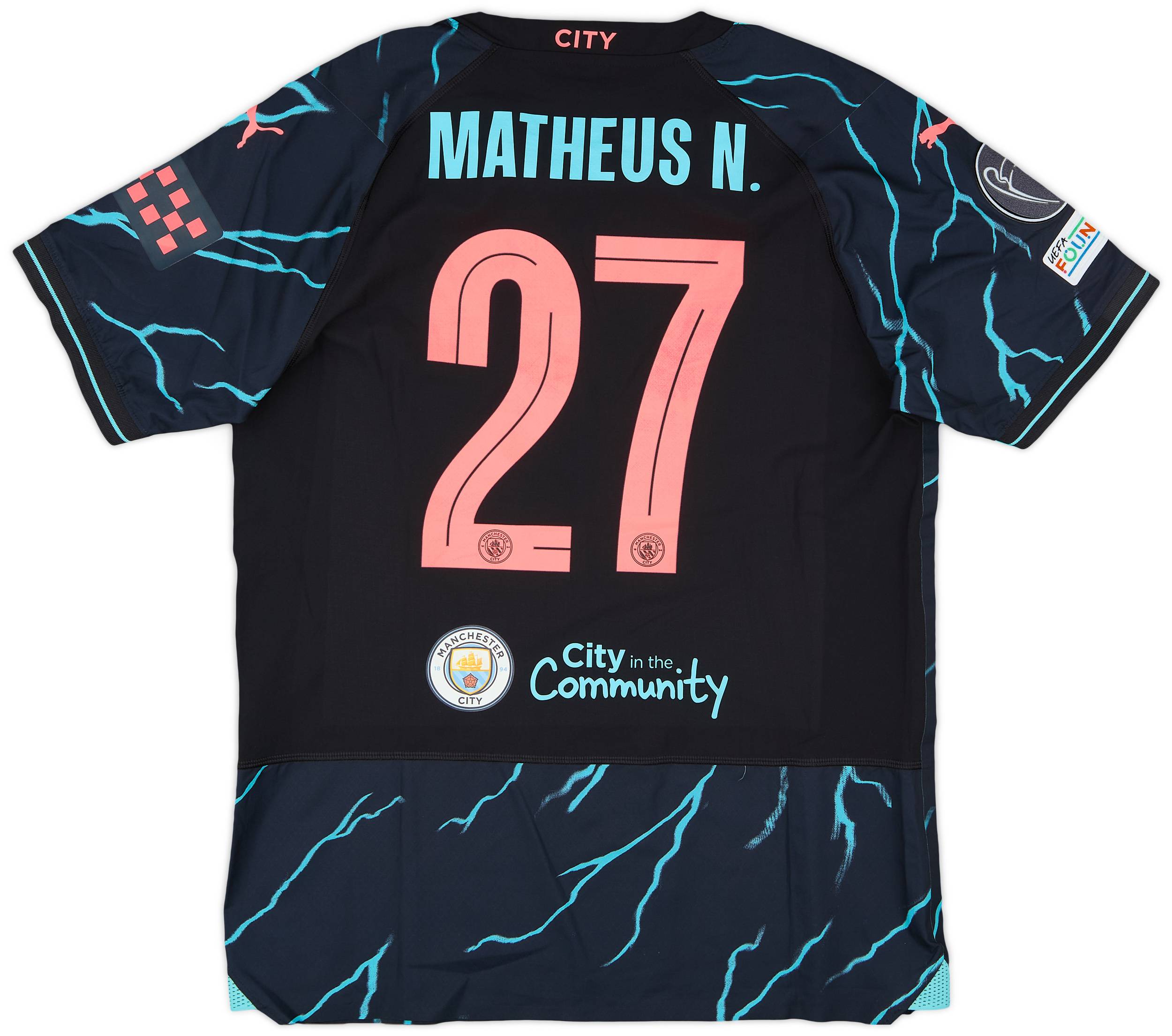2023-24 Manchester City Match Issue Champions League Third Shirt Matheus N. #27
