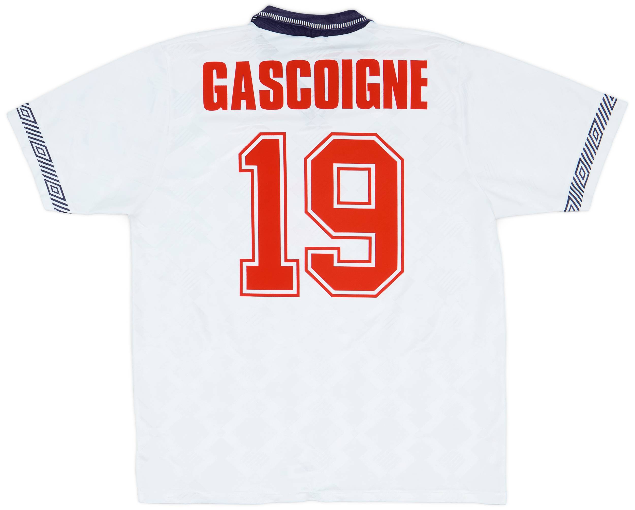 1990-92 England Home Shirt Gascoigne #19 - 8/10 - (L)