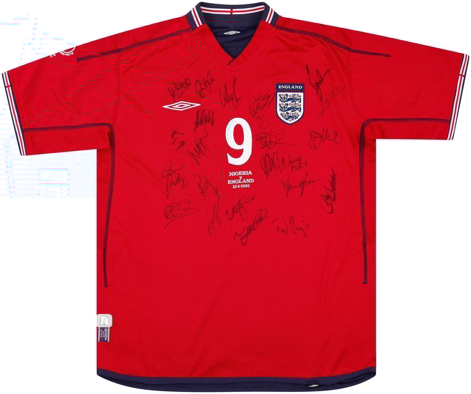 01-02 ENGLAND national team 9番　UMBRO L 2002 England Match Issue World Cup Signed Away Shirt Fowler #9