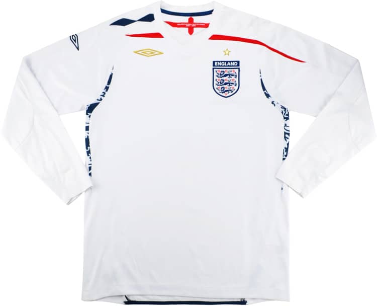 2007-09 England Home L/S Shirt - 8/10 - (XXL)