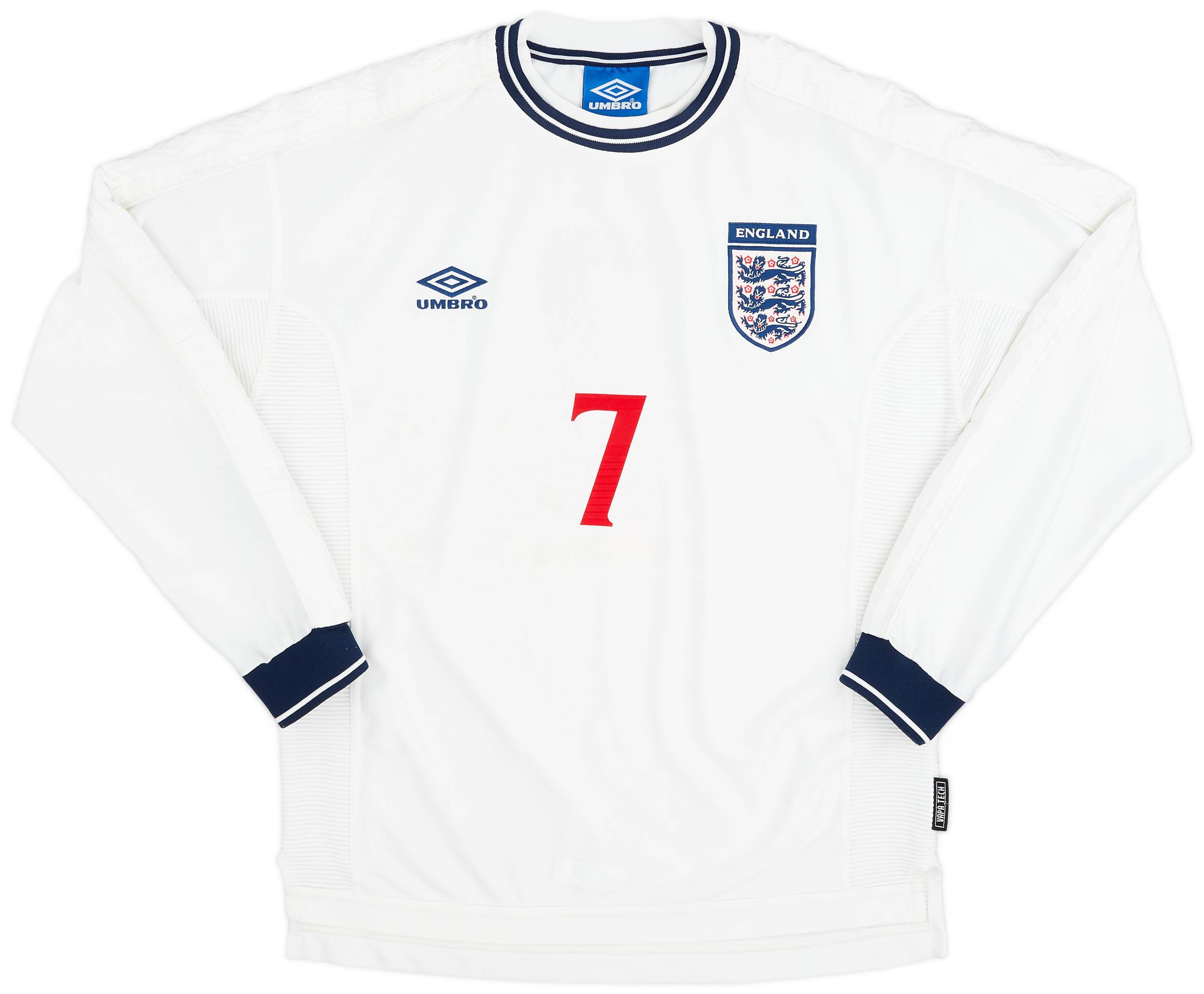 1999-01 England Home L/S Shirt Beckham #7 - 9/10 - (M)