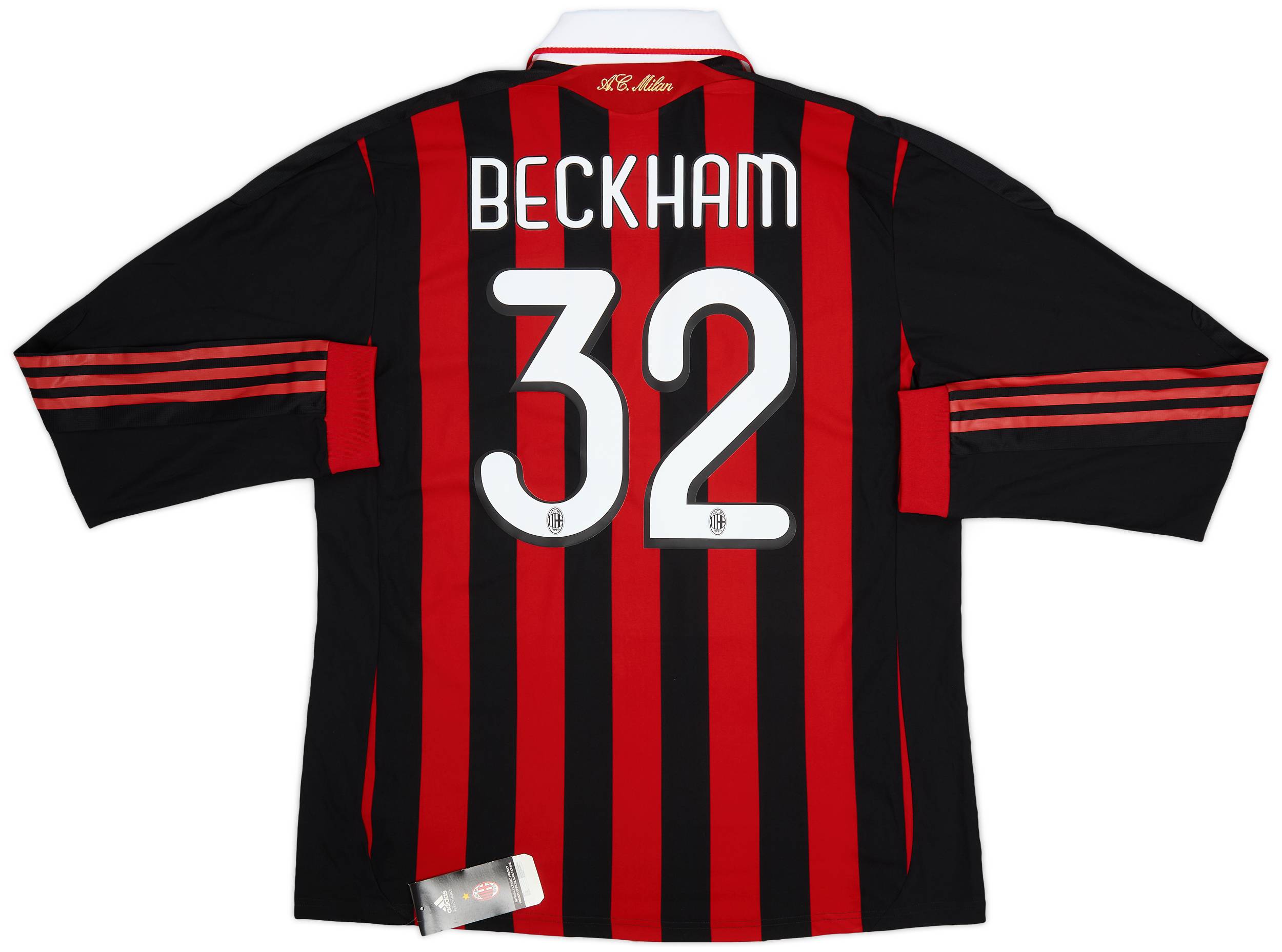 2009-10 AC Milan Player Issue Home L/S Shirt Beckham #32 (XL)