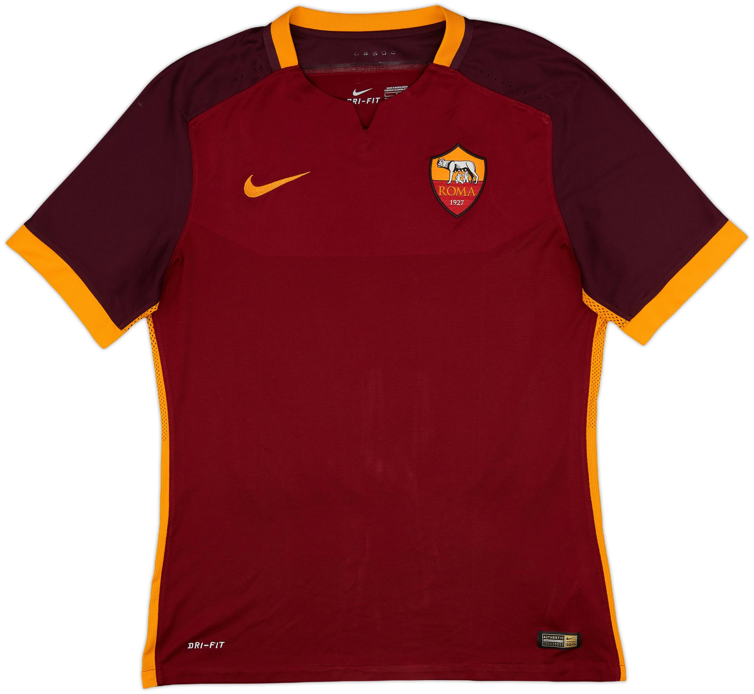 2015-16 Roma Authentic Home Shirt De Rossi #16 - 8/10 - (L)