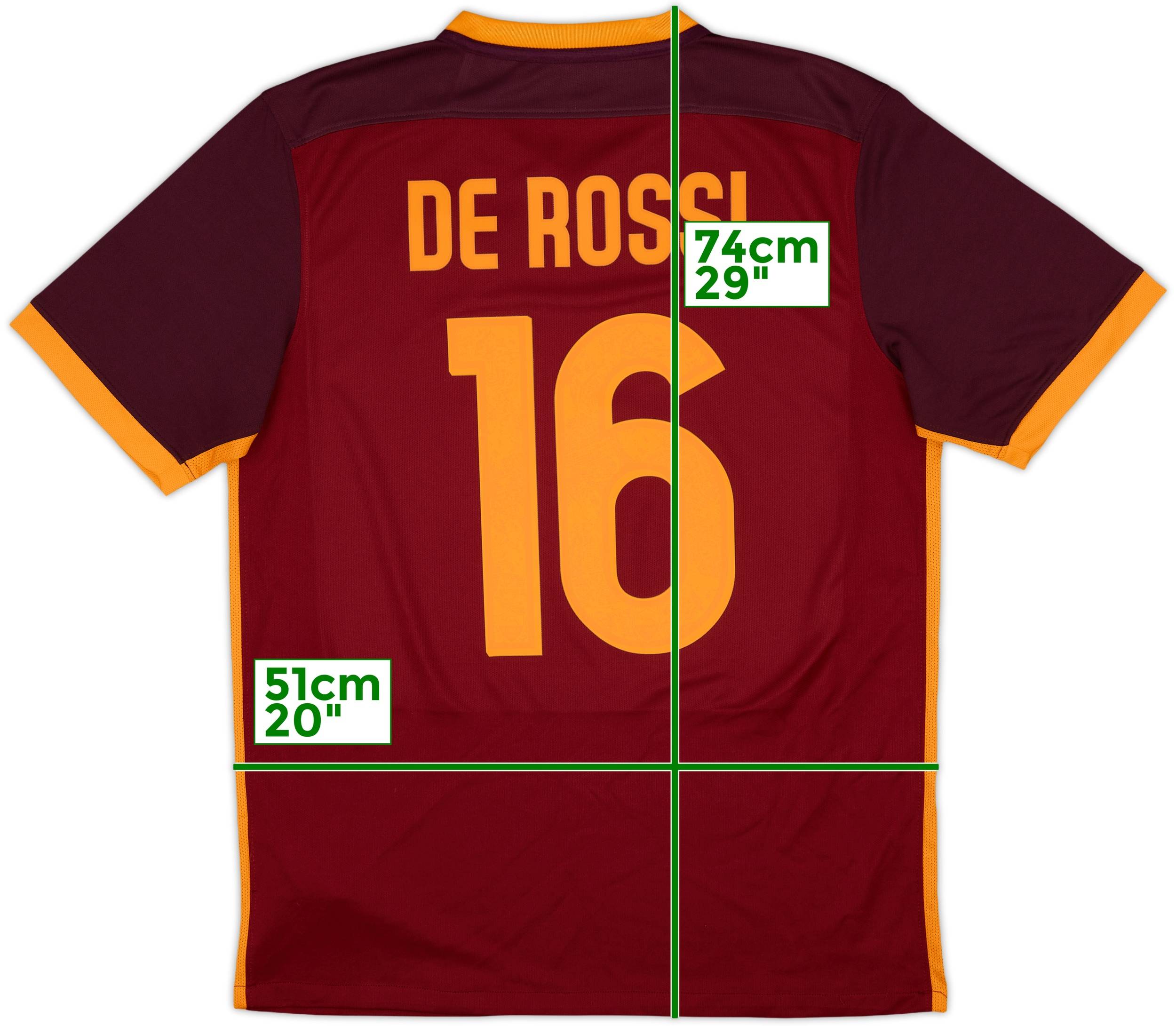 2015-16 Roma Home Shirt De Rossi #16 - 8/10 - (L)