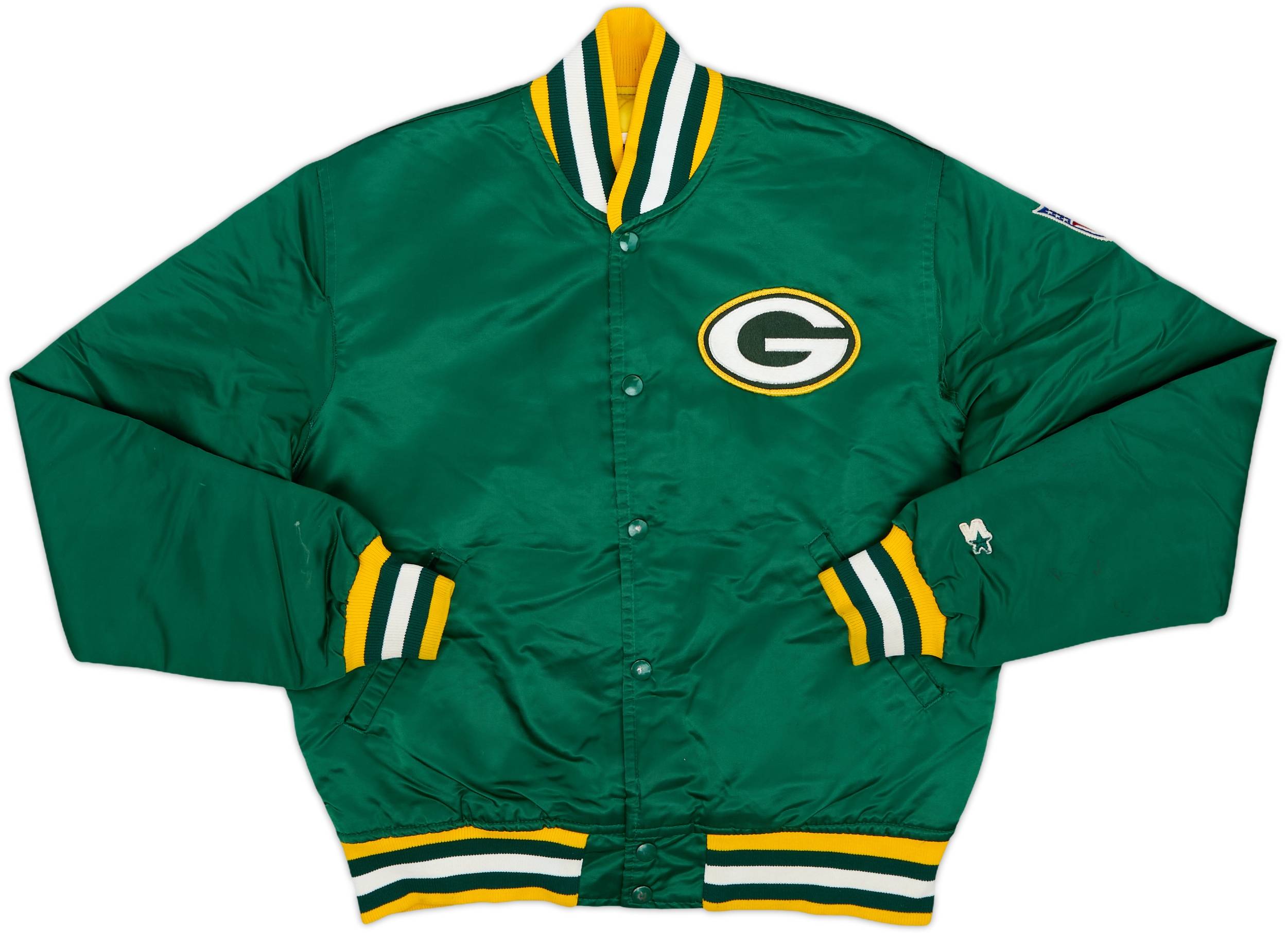 レバークーゼン ジャケット サッカー 80s 1980s Green Bay Packers Starter Satin Varsity Jacket - 4/10 - (S)