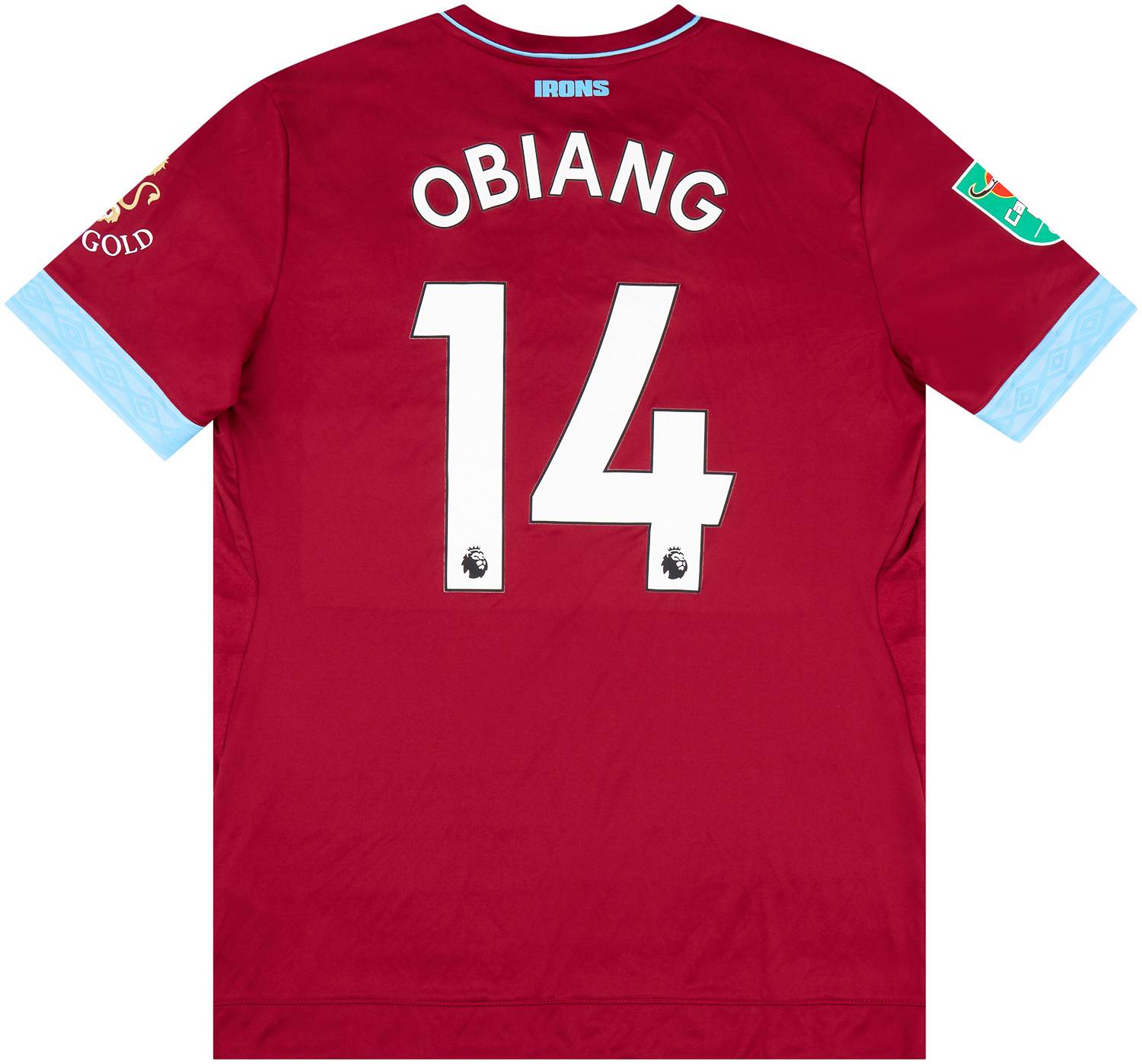 2018-19 West Ham United Match Issue Carabao Cup Home Shirt Obiang #14