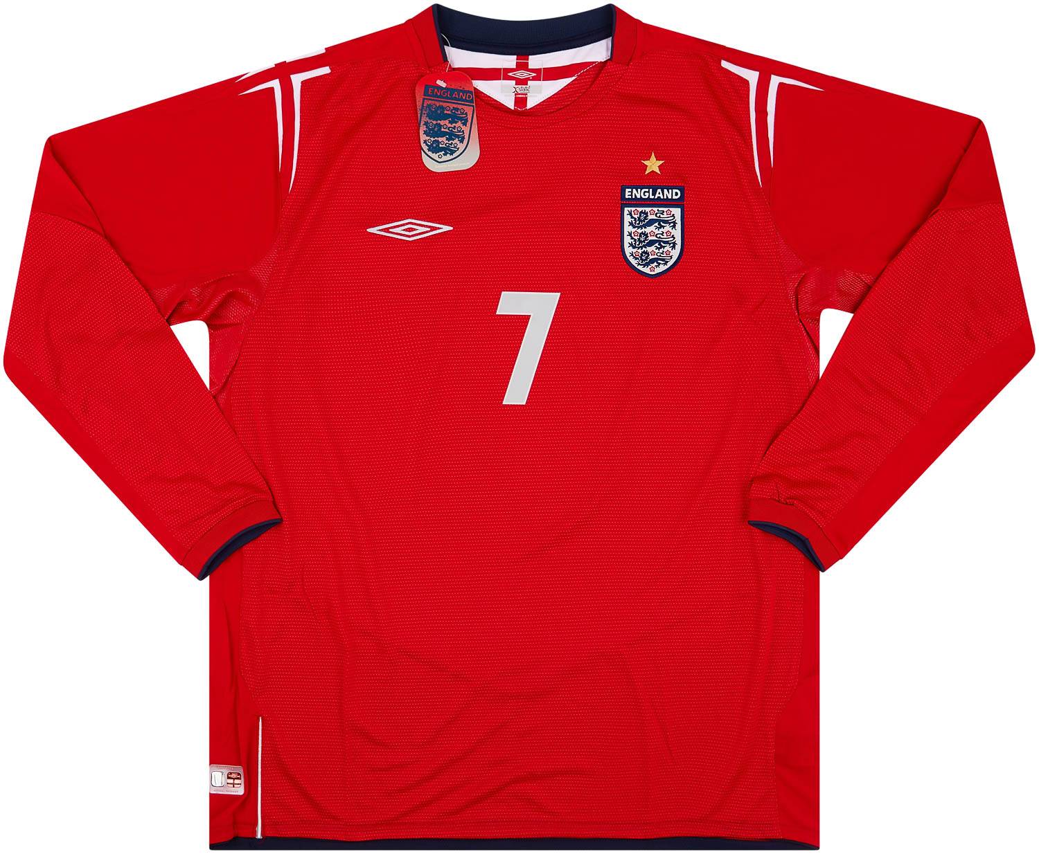 ウェア England Away 2004 #7 Beckham Longsleeve 2004-06 England Away L/S Shirt Beckham #7 XXL