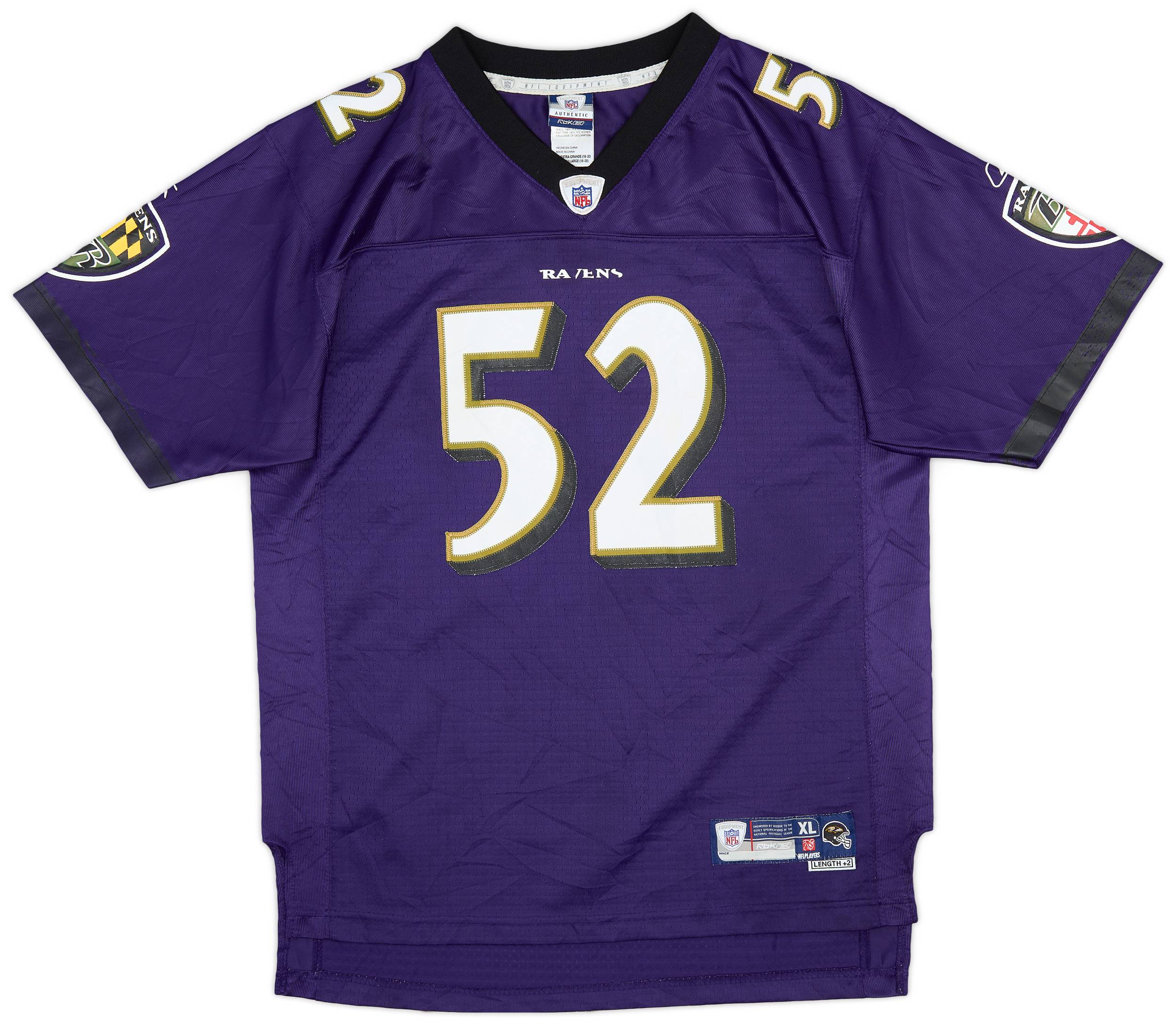 2007 Baltimore Ravens R. Lewis #52 Reebok Premier Home Jersey (Good) XL.Kids