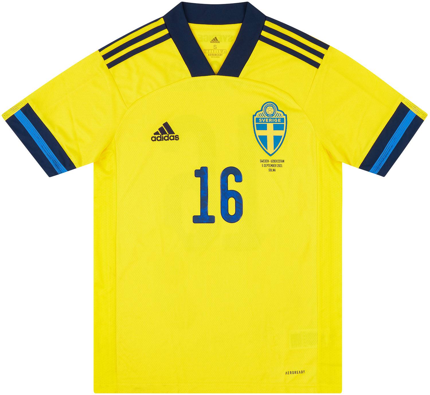 2021 Sweden Match Issue Home Shirt Larsson #16 (v Uzbekistan)
