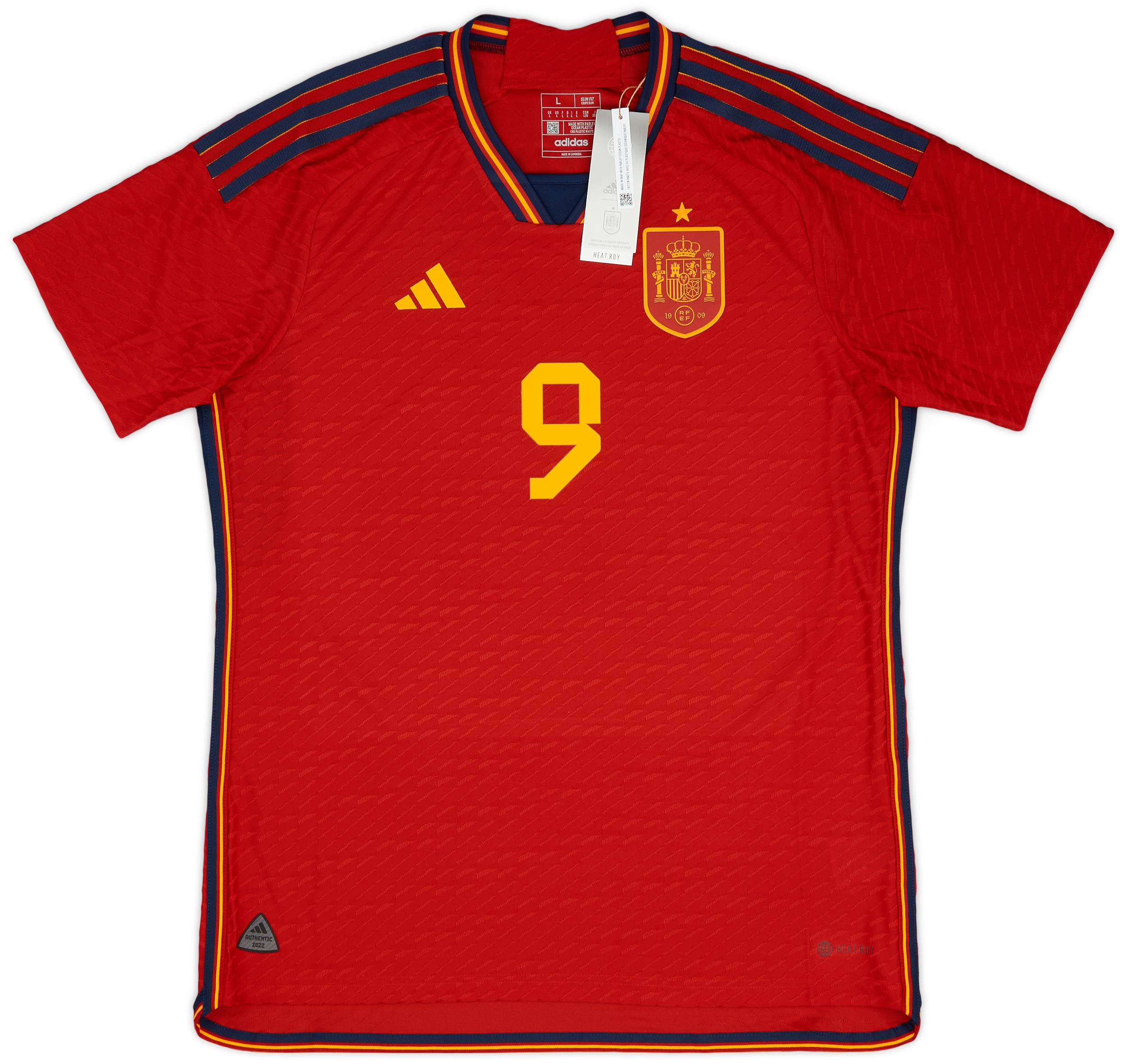 adidas スペイン代表 GAVI 9番 シャツ 2022-23 Spain Authentic Home Shirt Gavi #9