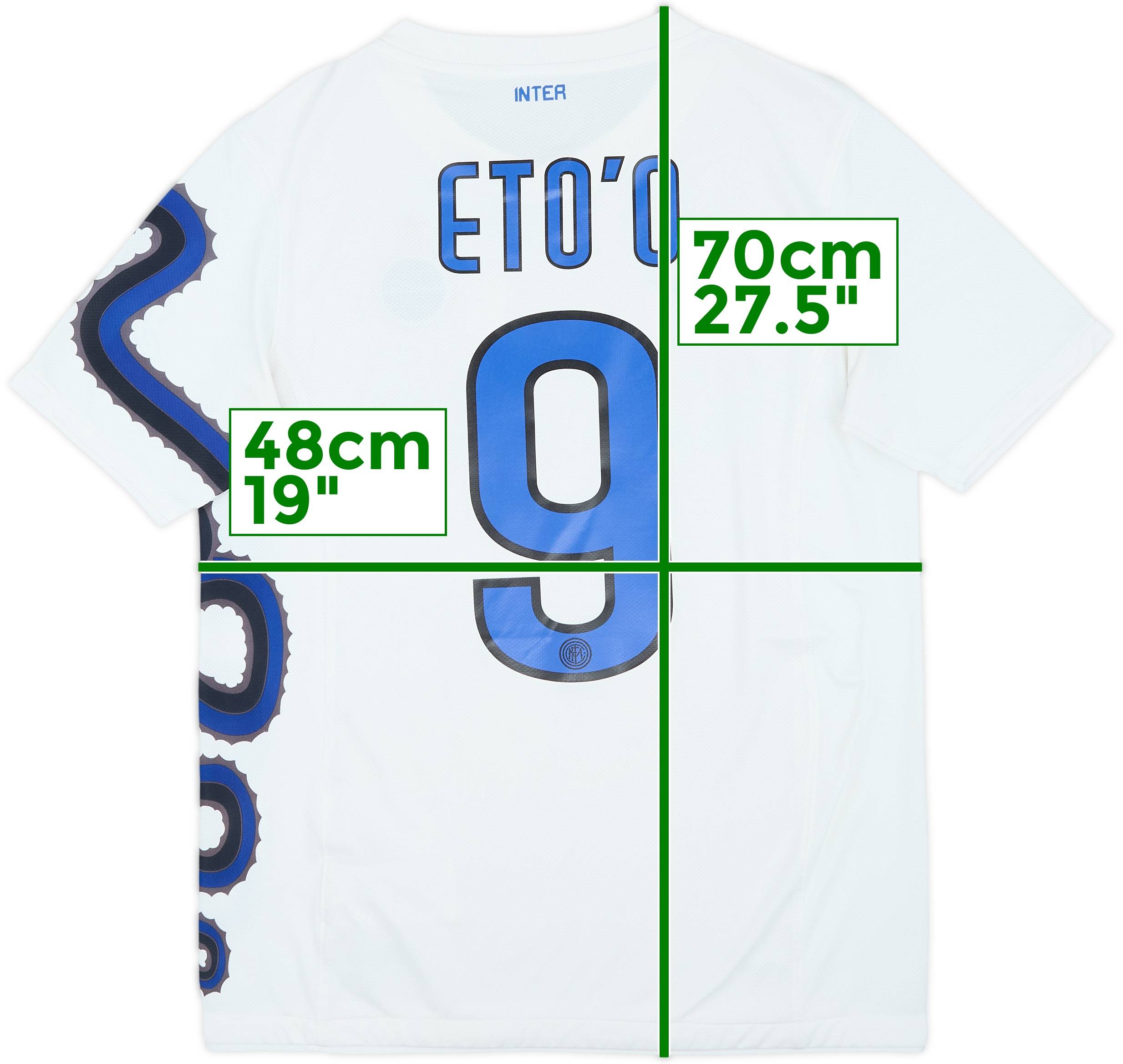 インテル ホワイトシャツ ETO'O 9番 2010-11 Inter Milan Away Shirt Eto'o #9 - 7/10 - (XL.Boys)