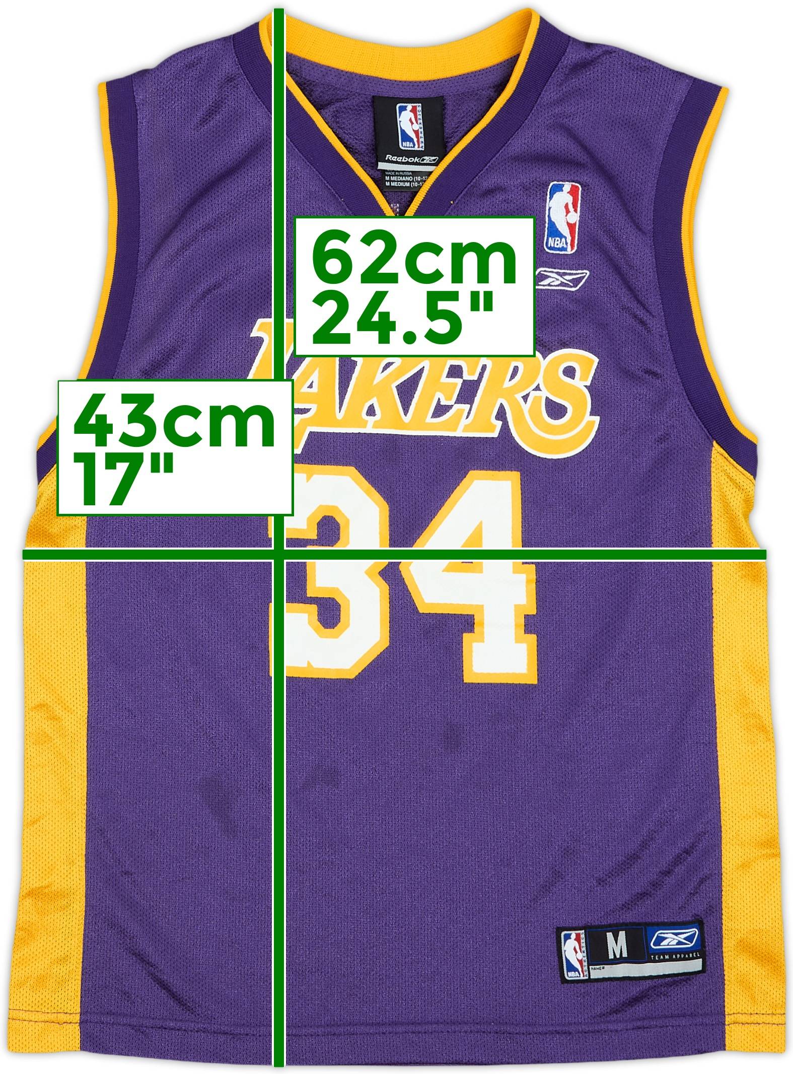 2002-04 LA Lakers O'Neal #34 Reebok Away Jersey - 9/10 - (M.Boys)