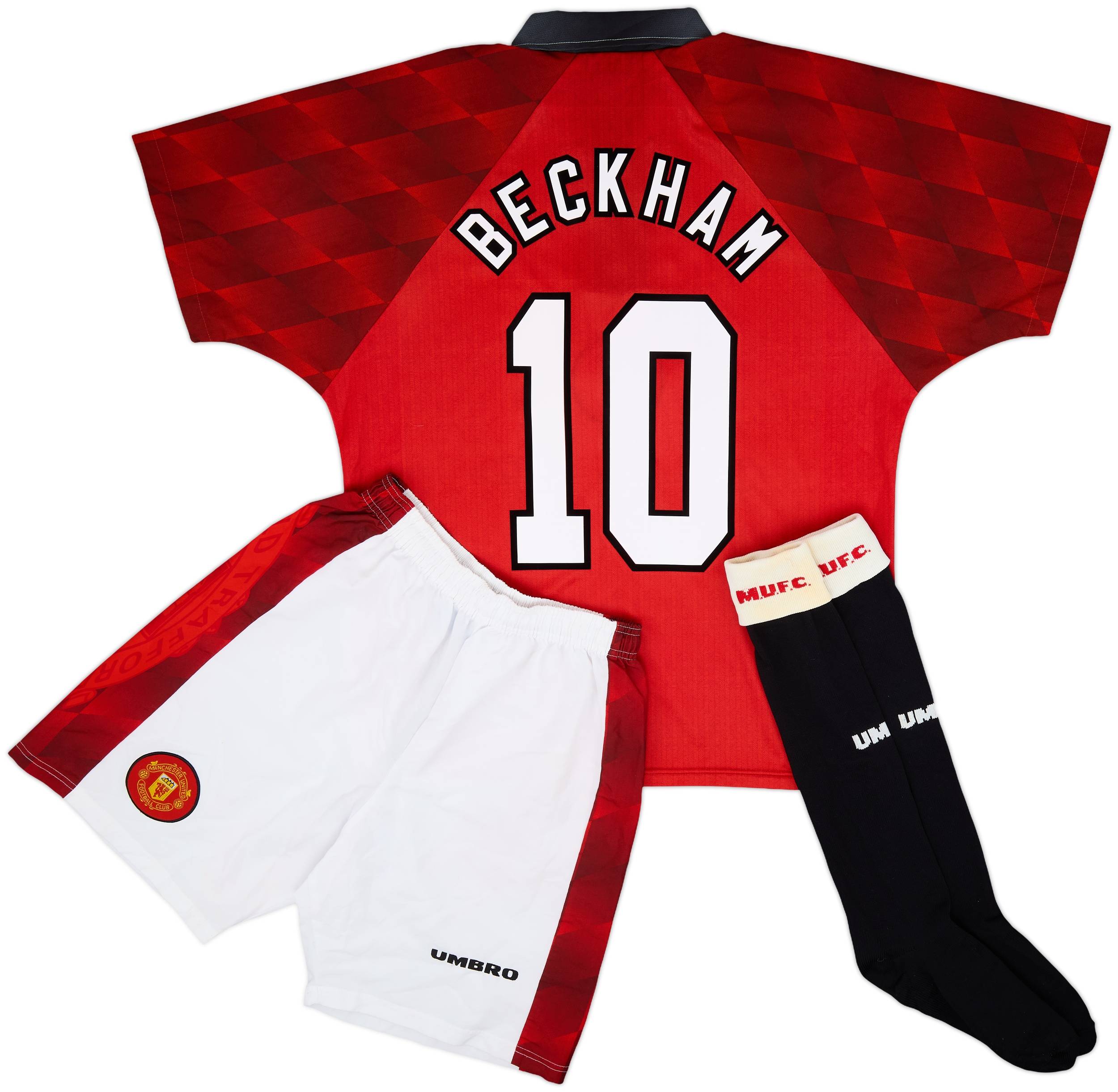 1996-98 Manchester United Home Full KIt Beckham #10 - 9/10 - (M)