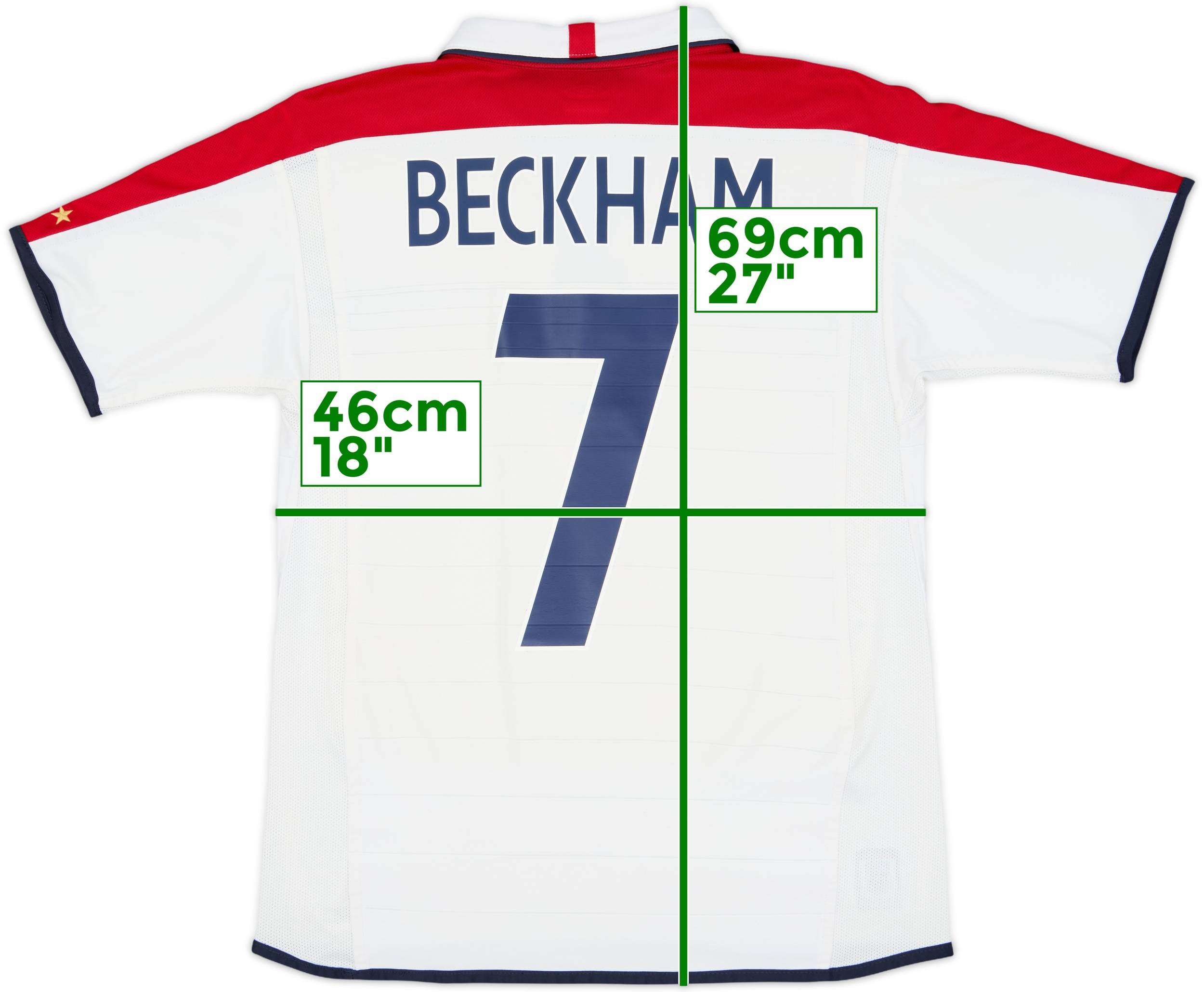2003-05 England Home Shirt Beckham #7 - 6/10 - (XL.Boys)